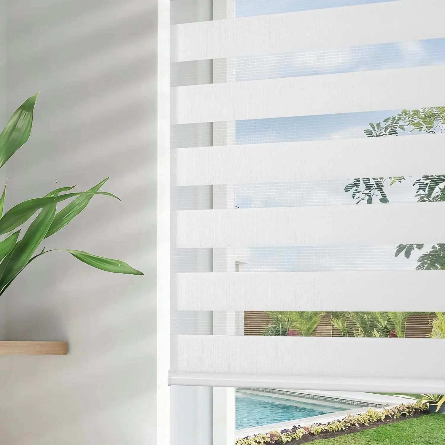 Joydeco Cordless Dual Layer Free-Stop Zebra Blinds for Windows, Day & Night Privacy Light Control, Light Filtering Sheer Shades for Home, 35" W X 75" H, White