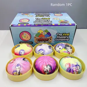 Random 1PC exorcism girl group cartoon character dumplings, squid sensory toys with cage, soft texture, stretchable and pressure reducing Fidget toys,  Squeeze Toy for Stress Relief, surprise blind boxes, ideal choice for birthday gifts, classroom rewards