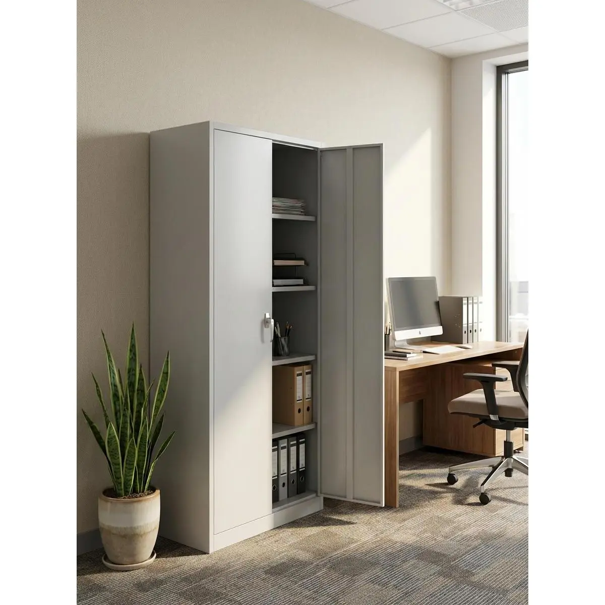 Cold Rolled Steel Storage Cabinet 2 Door Iron Furniture Cabinet with Adjustable Shelves 0.6mm Thick Black Steel Hand Cabinet H180xW80xD40CM Durable and High