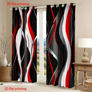 2-piece set of wave striped digital printed curtains, made of semi transparent polyester material with pole bag design, suitable for bedroom, living room, dining room decoration, and room decoration throughout the year