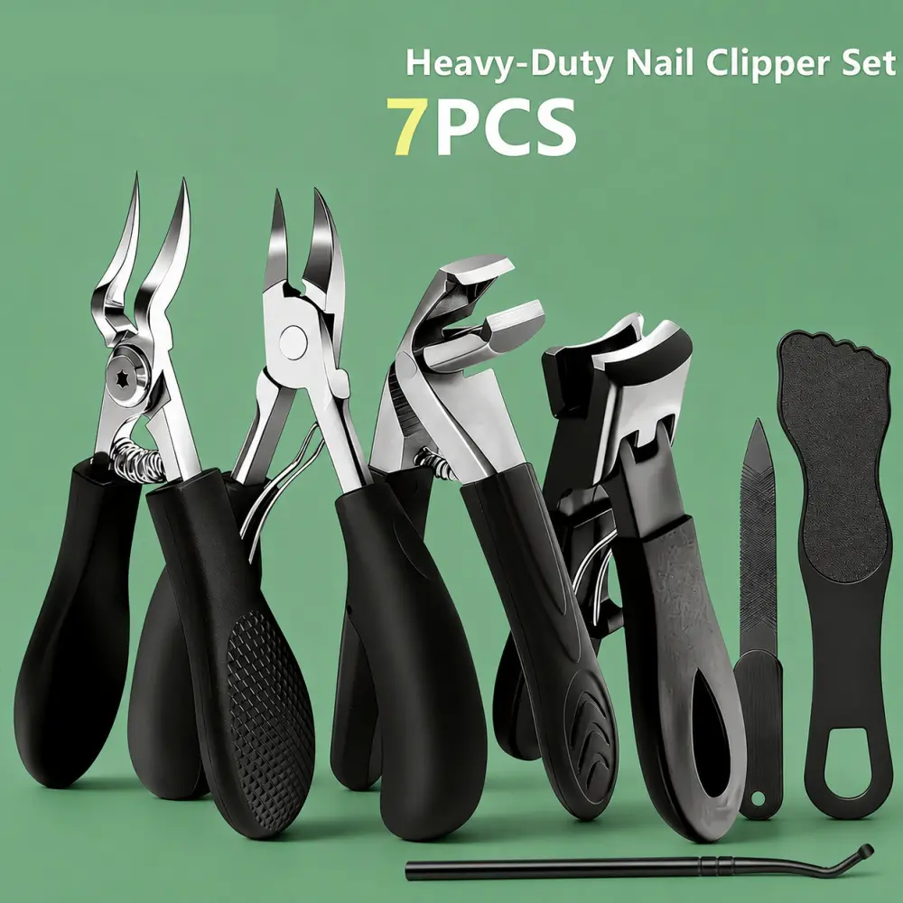 7PCS Stainless Steel Professional Grooming Kit - Wide Jaw Trimmer, Nail Scissors, Splash-Proof Pedicure Tools for Thick & Ingrown Nails, Adults & Seniors nail clipper