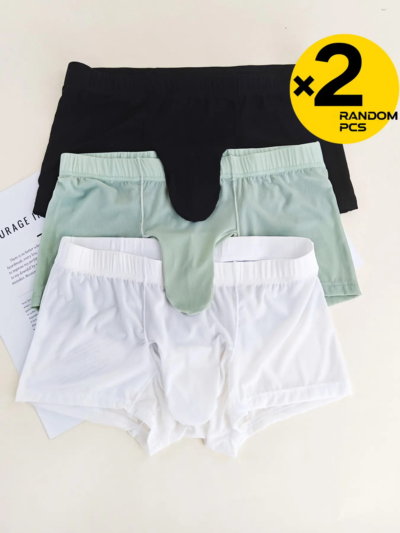 2/3/4Pcs Random Color Men Solid Ice Silk Boxer Briefs, Smooth Breathable Skin‑friendly Fabric, 3D Elephant Trunk Separate Pouch, Versatile Underwear For Fitness, Sports, Home & Daily Wear