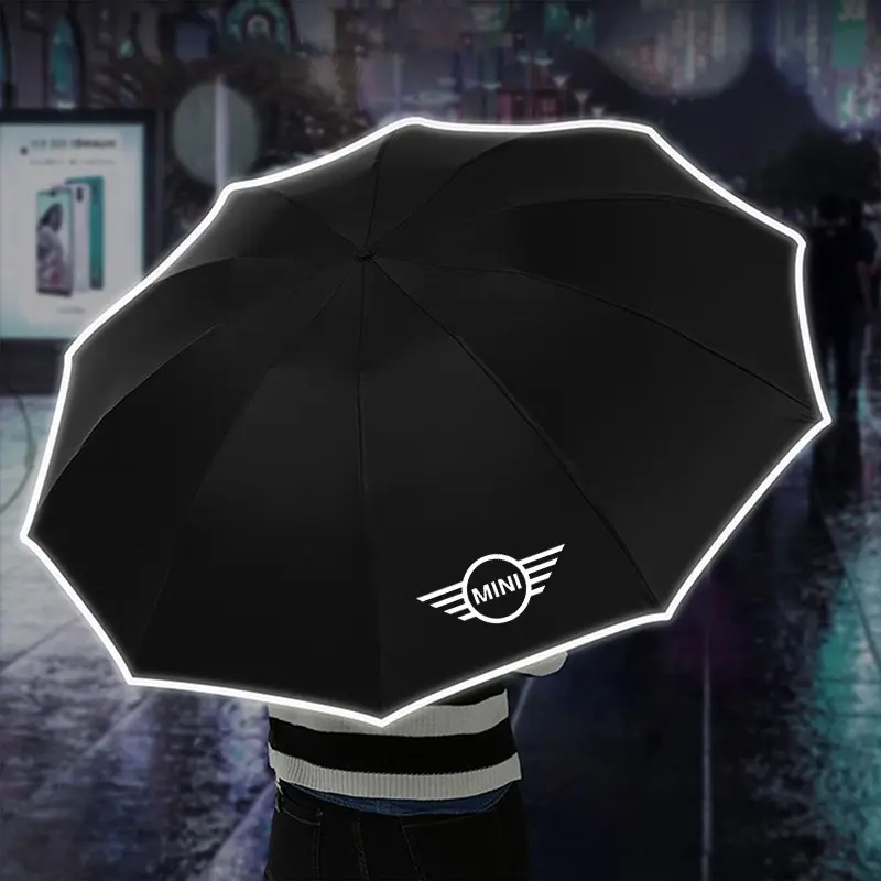 Automatic Reflective Car Umbrella, Three-Color Nylon Waterproof, Stainless Steel Frame, Foldable, Night Light, for Mini Cooper S, Electric Car Accessories