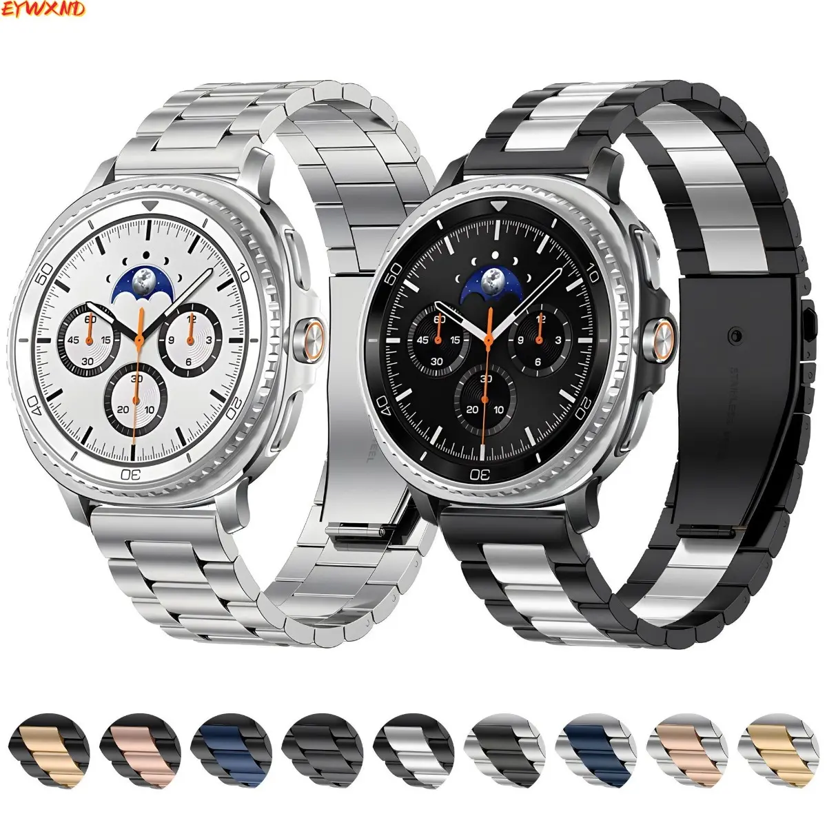 EYWXND Three Link Stainless Steel Metal Watch Band Compatible With Samsung Galaxy Watch Series, Adjustable Premium Replacement Wrist Strap, Sturdy Elegant Accessory For Business Meetings, Daily Commute And Formal Casual Daily Occasions