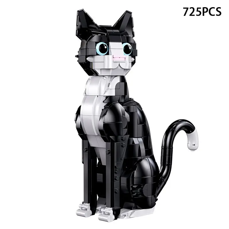 725-PCS Black and White Cat Building Blocks Set, Creative building set – Cat-themed construction kit for adults 14+, DIY craft set perfect for home decor, cat-shaped toy collections, ideal gift for cat lovers