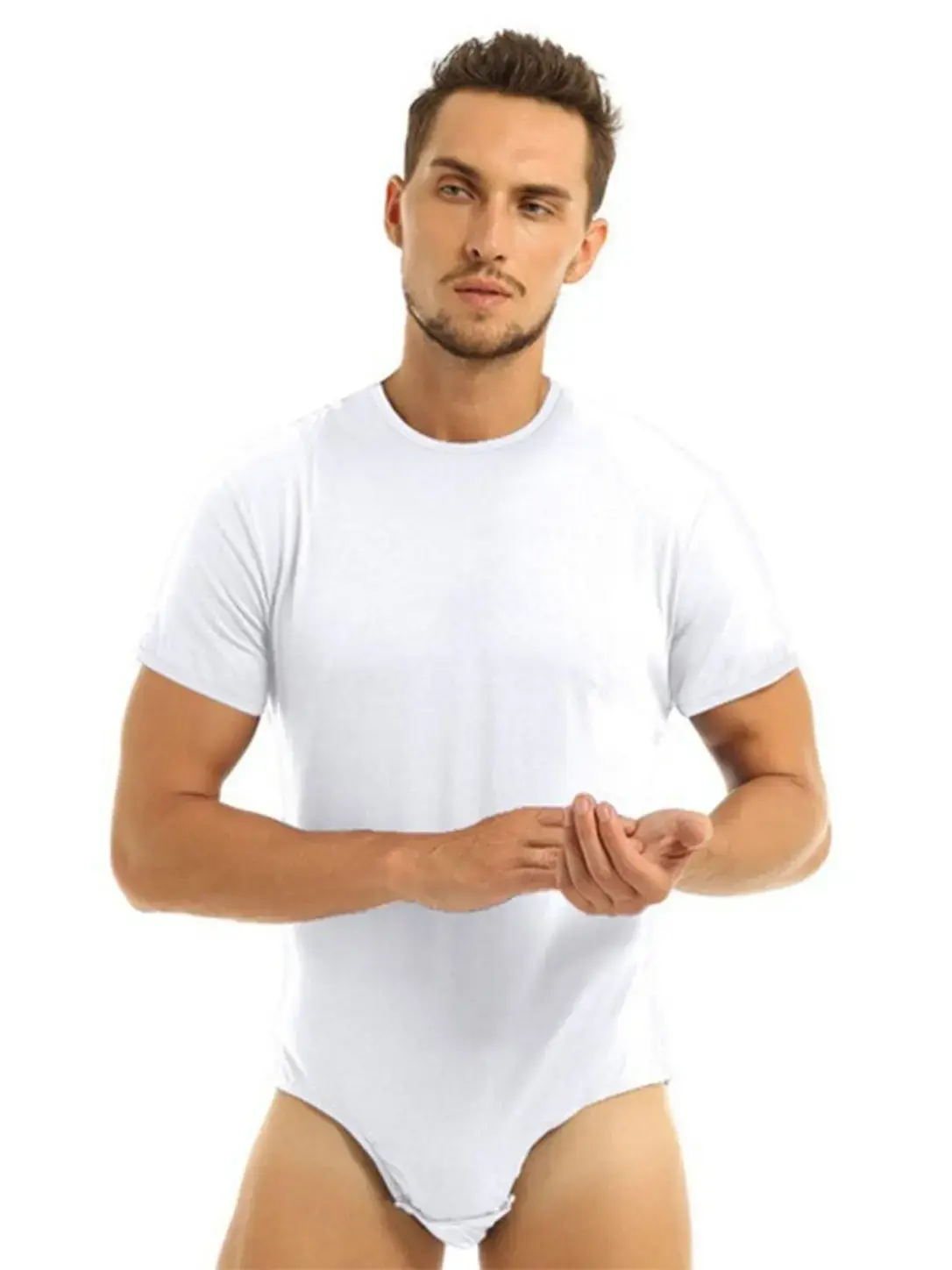 New Short Sleeve Round Neck Button Classic Romper for Men, Breathable One-Piece Sleepwear, Comfortable Home, Ideal for Relaxing at Home, Loungewear