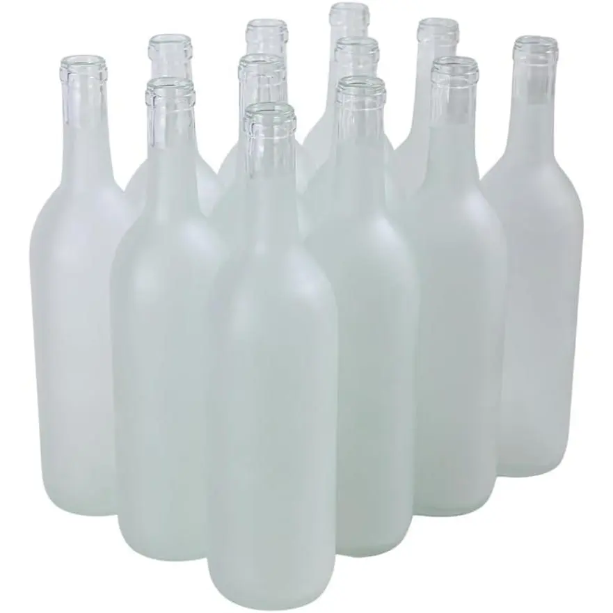 750 ml Frosted Wine Bottles (Pack of 12), W5 750 ml Bordeaux Glass Liquor Bottles, Frosted/Flint Stretch Empty Wine Bottle for Drinks - NO CAPS INCLUDED