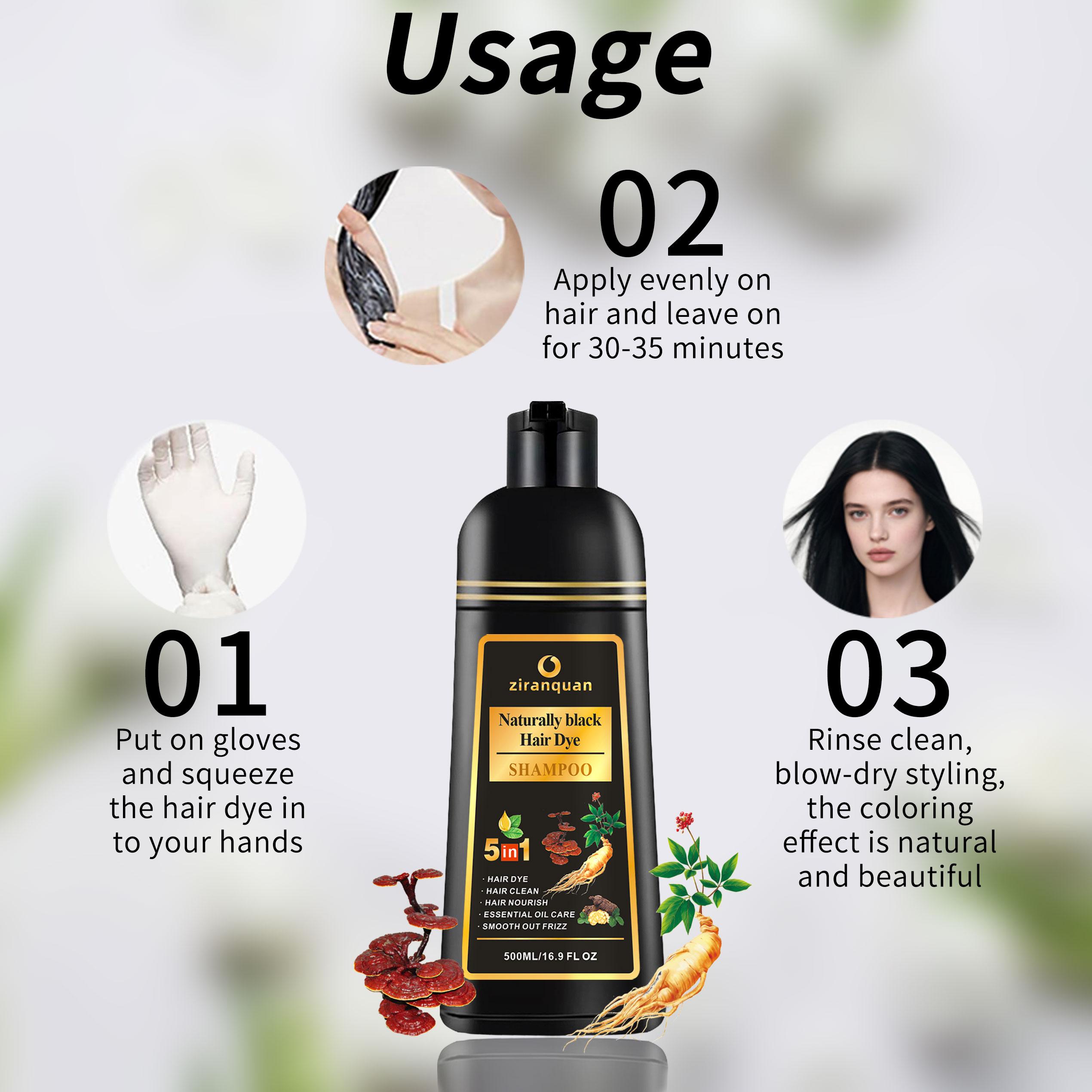 Mens Natural Black Hair & Beard Dye, Ammonia-Free with He Shou Wu | 15-Min Instant Gray Coverage (100% Even Tone) | Permanent Color Safe for Treated Hair, Non-Irritating for Facial Skin | 500ml Kit with Brush, At Home Use for Hair & Mustache