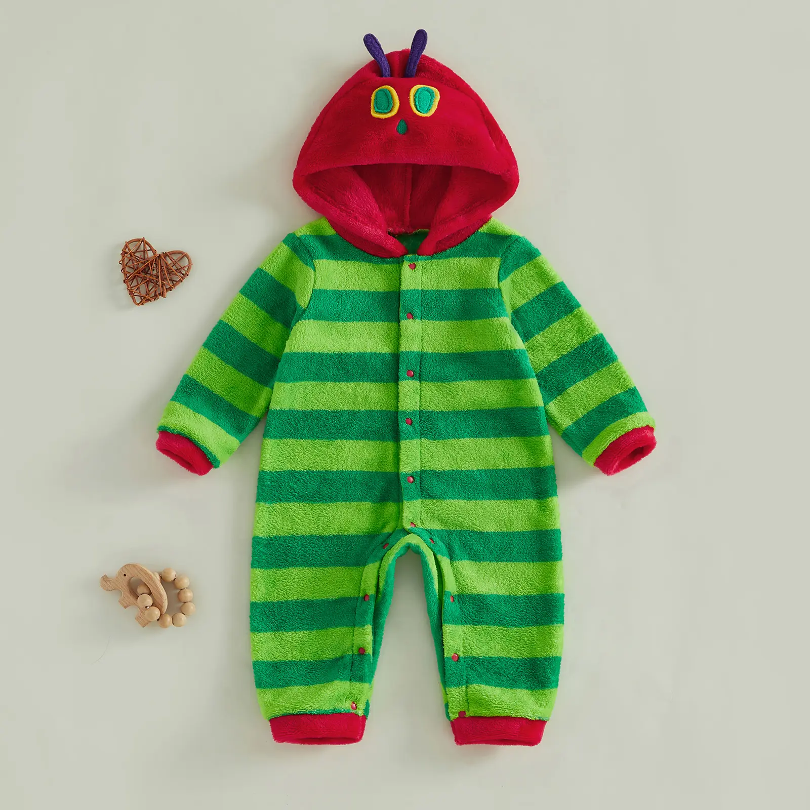 Meihuida Newborn Infant Baby Girl Boy Halloween Hungry Caterpillar Romper Fleece Long Sleeve Hooded Jumpsuit Cosplay Costume 0-24M