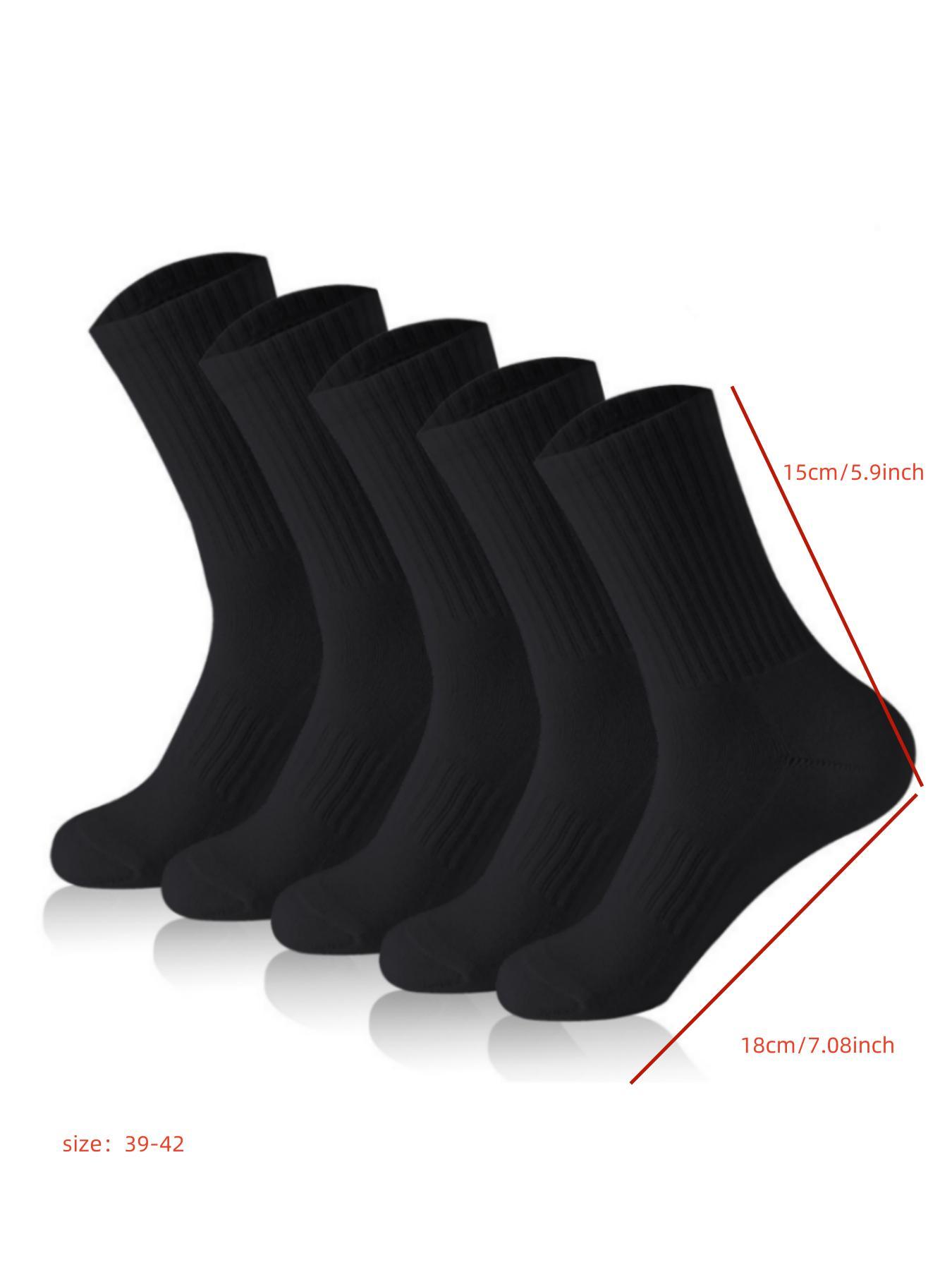 Men's 5 Pairs Solid Crew Socks, Casual Comfy Sock Set for Daily Outdoor Wear, Socks for Men, Knit Socks for All Seasons