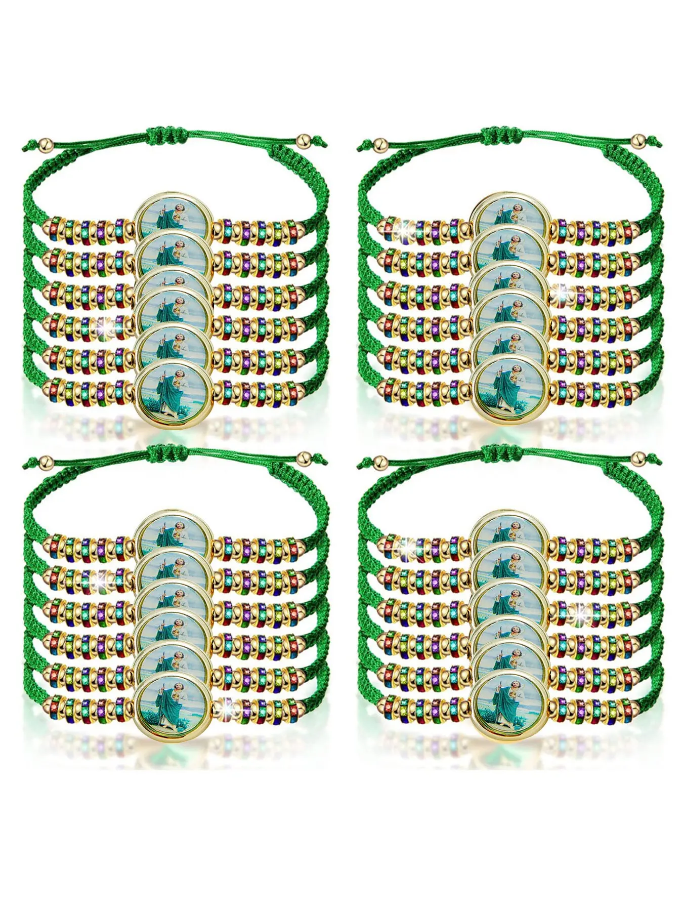 24 Pieces Bracelet Set Mexican Bracelets Saint Jude Bracelet Catholic Green Handmade String Bracelets San Judas Tadeo Rosary Bracelet Gift for Men Women Bracelet Bundle