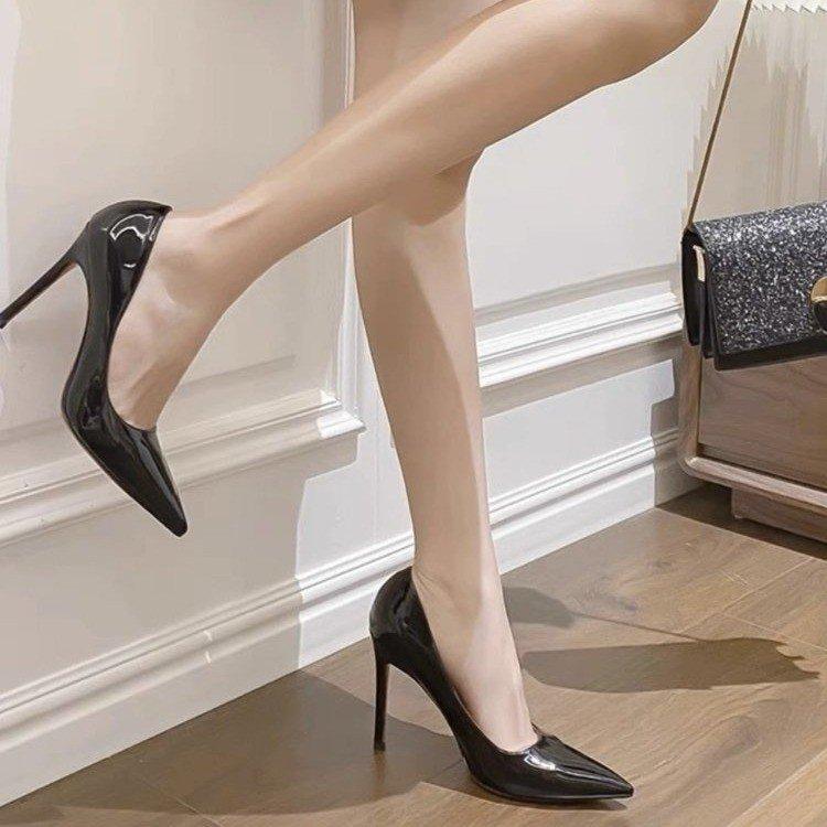 Spring Black Red Sole High Heels Women Pointed Toe Thin Heel Sexy Glossy Elegant Single Shoes Patent Leather Women Shoes