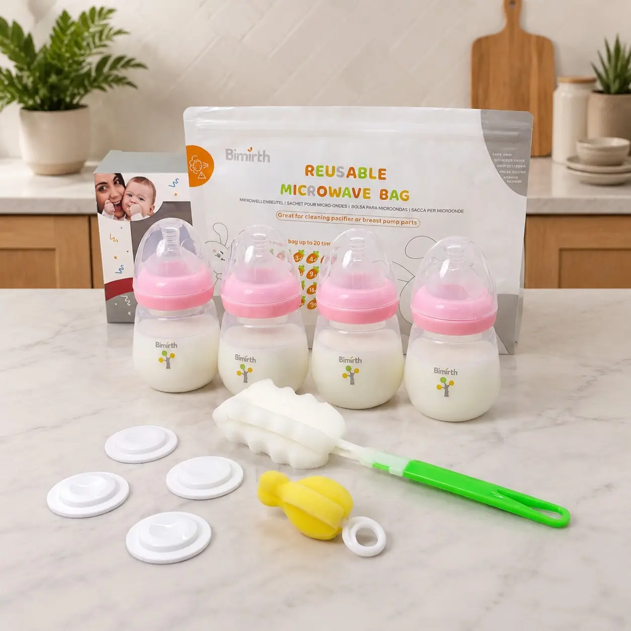 Newborn Anti-Colic Baby Bottle Set 180ML Wide Neck BPA Free, Includes Storage Inserts and Cleaning Accessories, Unisex Infant Feeding Kit Newborn Bottles