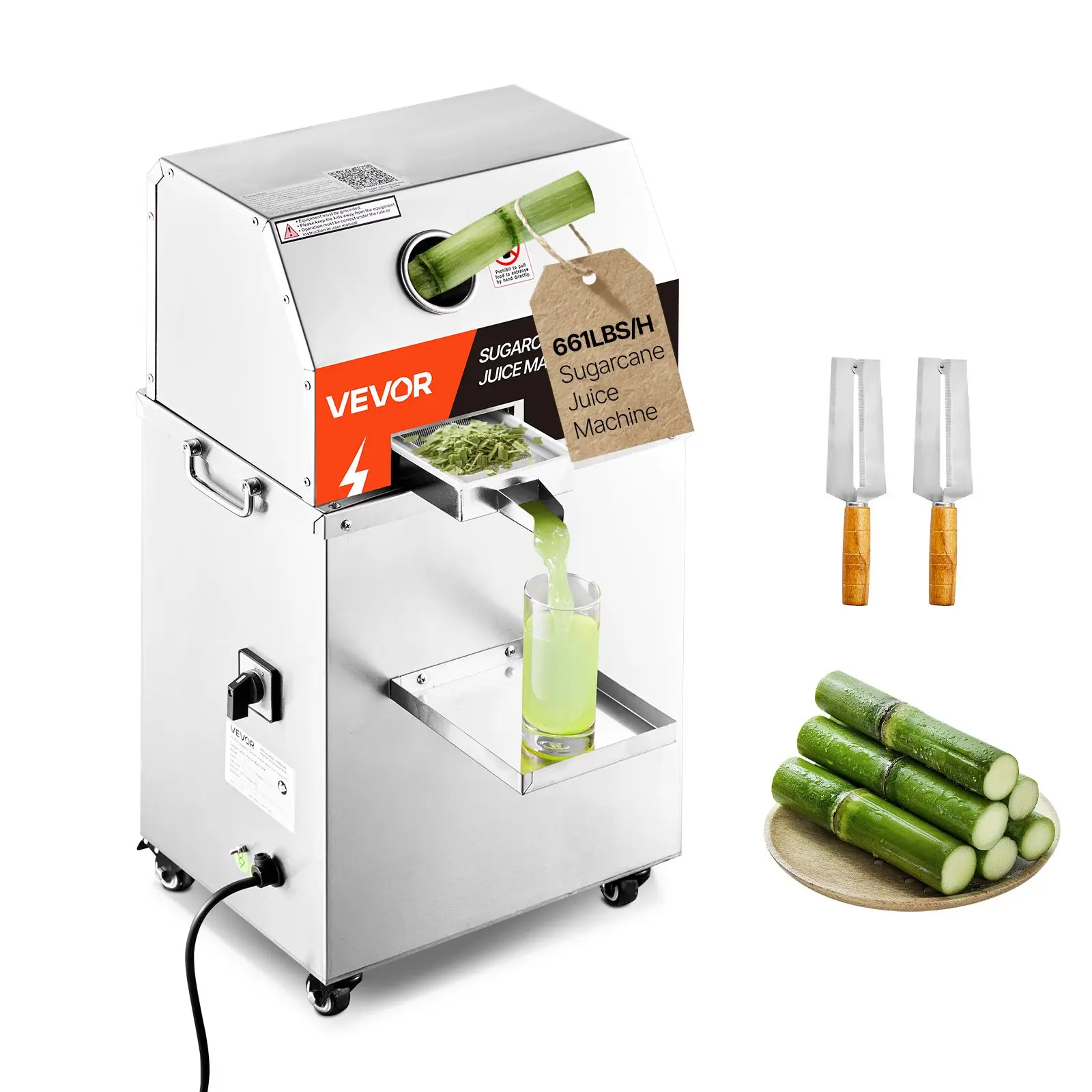 【Summerfinds】VEVOR 800W Commercial High-Power Stainless Steel Juicer, 3-Roller Wheel-Base Press Extractor, 661LBS/H High Output for Home/Commercial Use