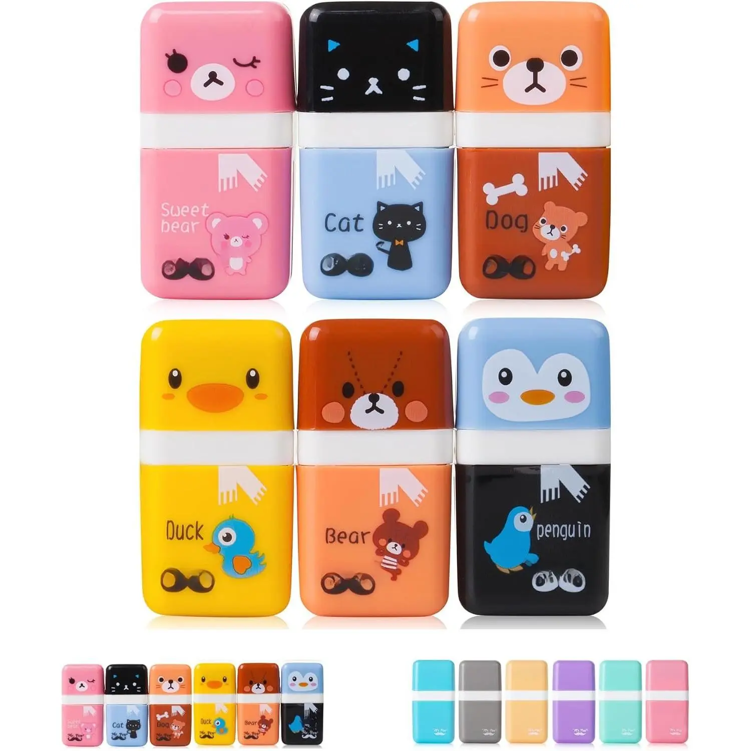 - Eraser with Cover and Roller, 6 Pack,  Theme | Cute Erasers for