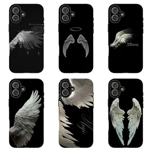 Black Background Angel Wing Phone Case | Dark Minimalist Aesthetic , For iPhone 11 12 13 14 15 16 17 Pro Max For Samsung S26 S25 S24 S23 S22-Gift For Her/Him/Anime lovers