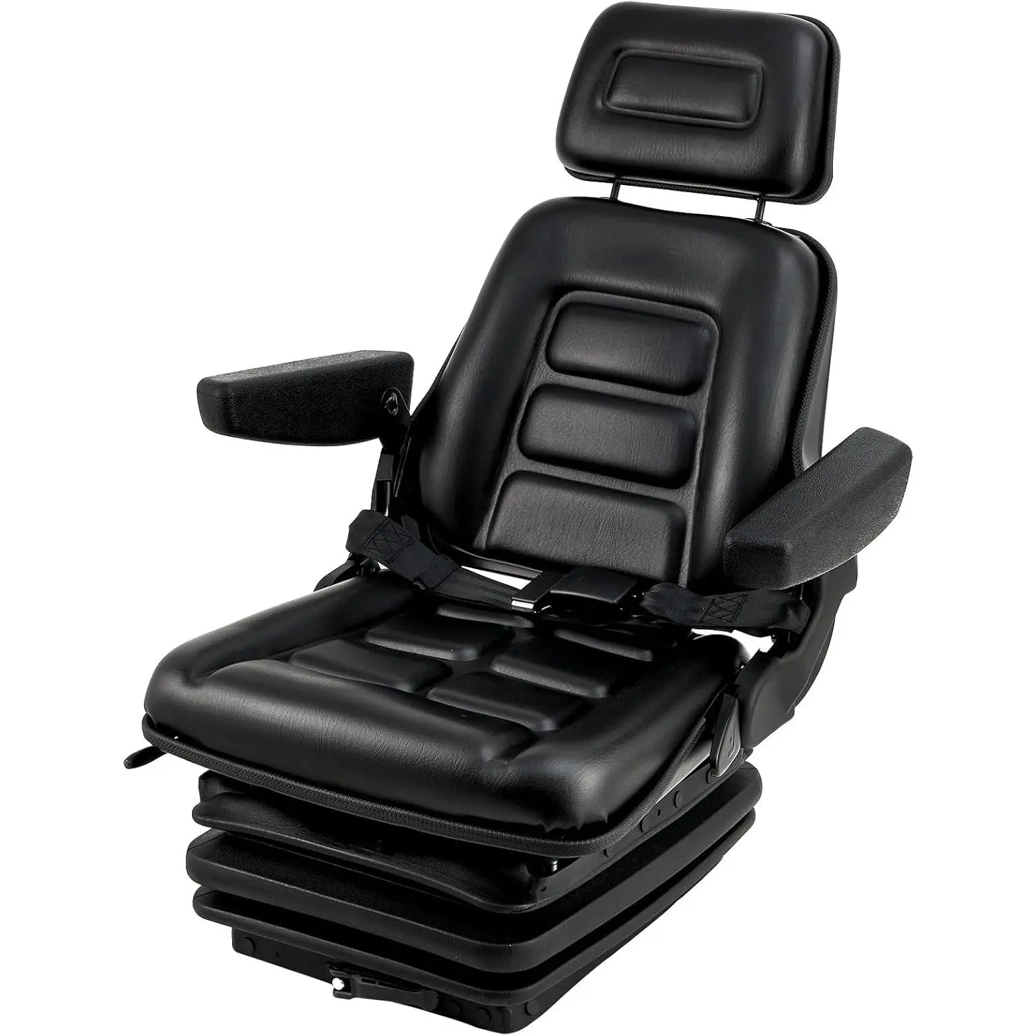 GARVEE Heavy Duty Industrial Vehicle Suspension Seat - Adjustable Armrests & Headrest, Seat Belt, 3-Stage Shock Absorber, Slide Rails, 0-120° Recline Backrest - Ideal Tractor/Forklift Replacement Part