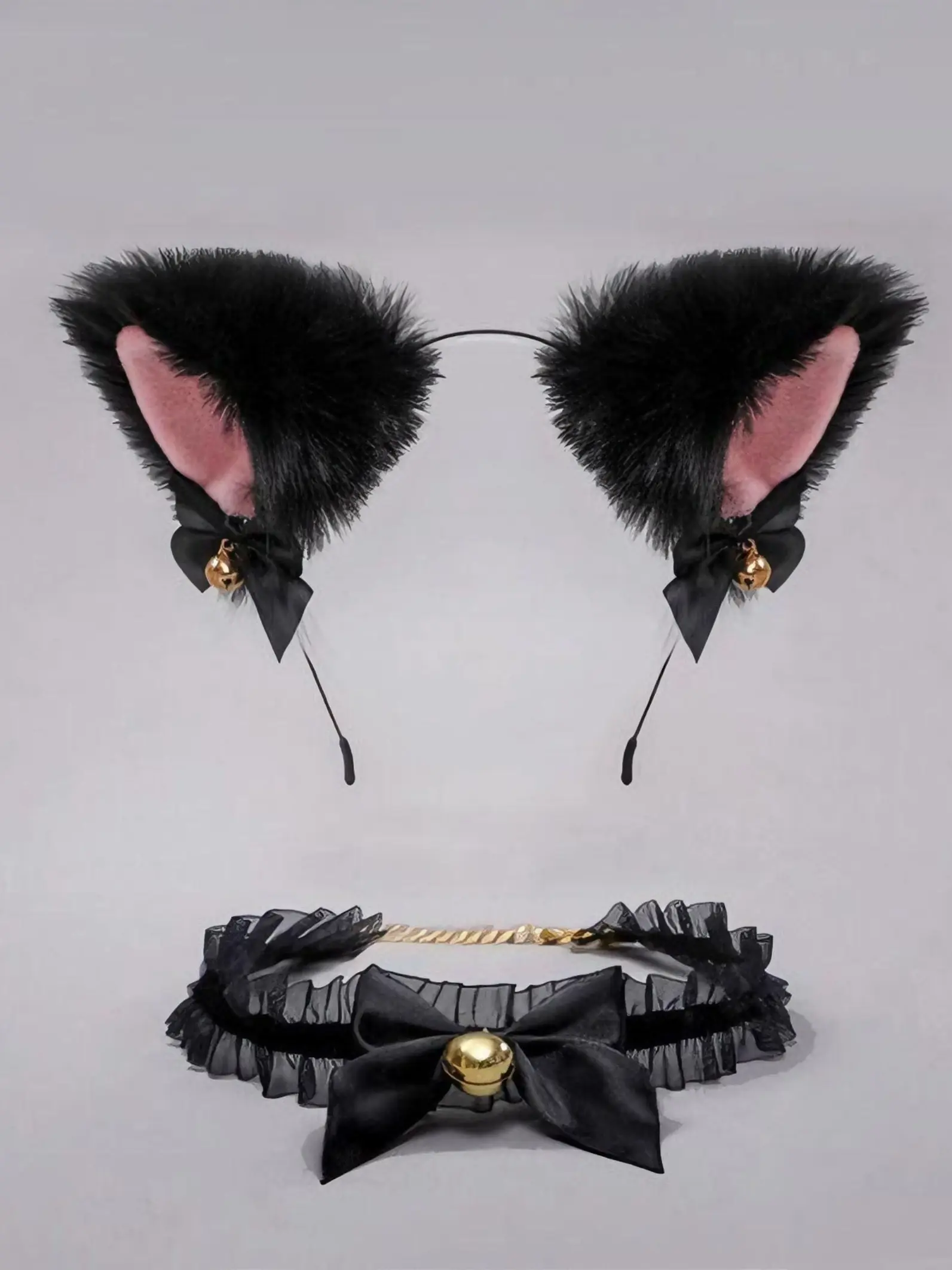Cute Cat Ear Headband and Bow Bell Necklace Set, Kawaii Cosplay Pet Costume Accessories, Perfect for Cosplay Parties