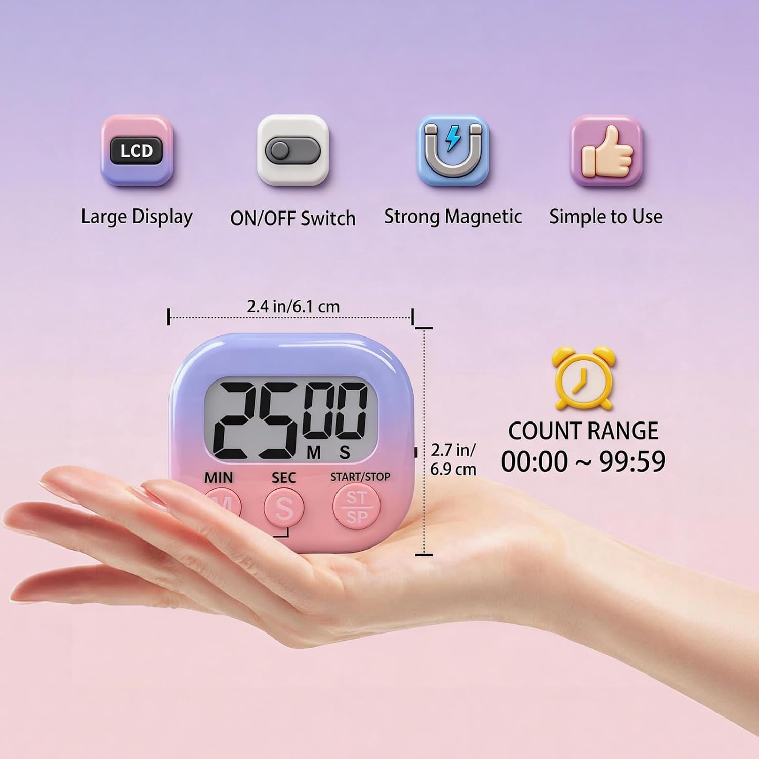 4 Pack Digital Timer for , Kitchen Timers for Cooking,  Countdown Timer for Classroom Teachers, Study, Work, Outdoor ( Not Included)