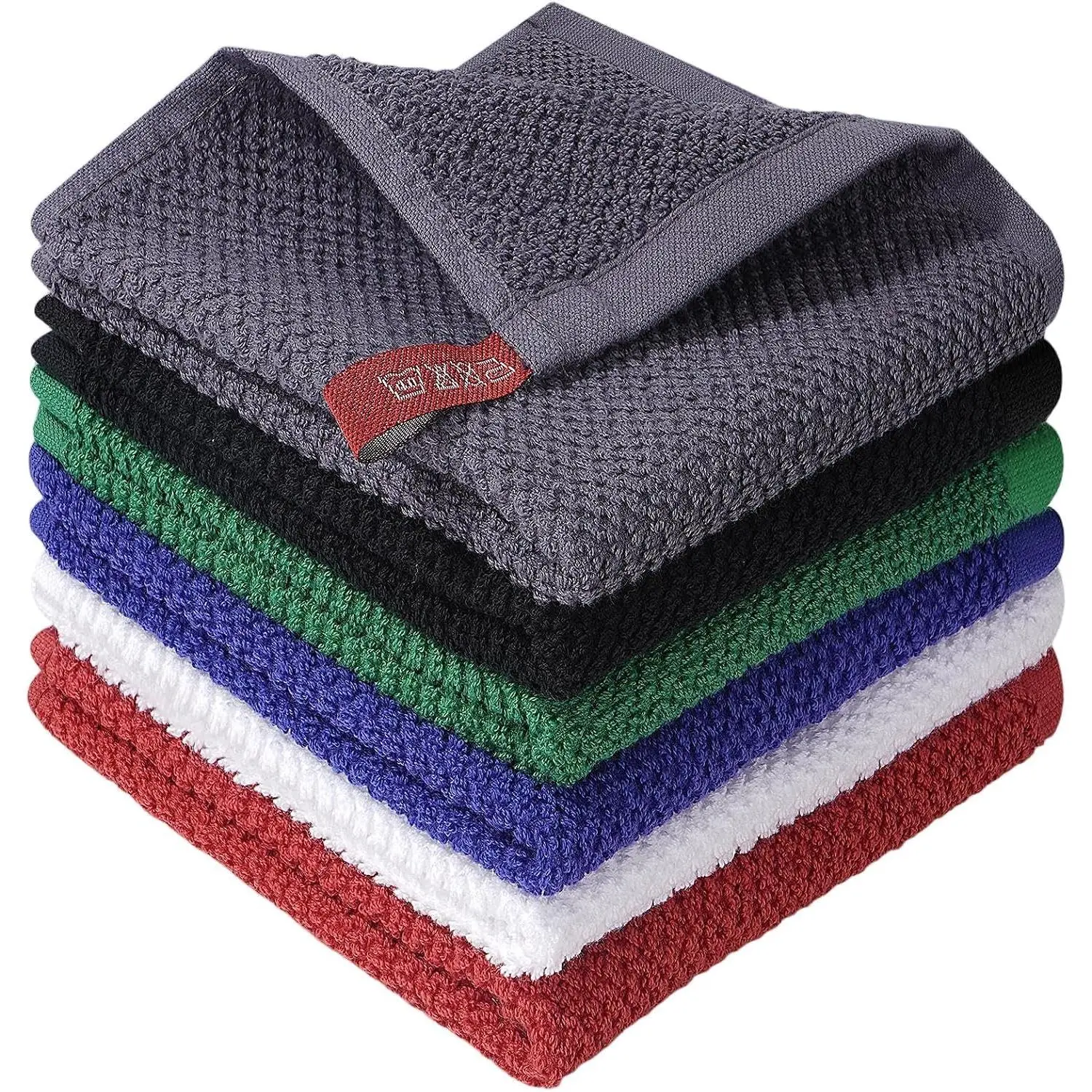 6 Pack   Wash Cloth, 12x12Inch Highly Absorbent and Soft Feel Fingertip Towels, Machine Washable Washcloths for Bathroom, Gym, Hotel,  and Kitchen, 6 Colors