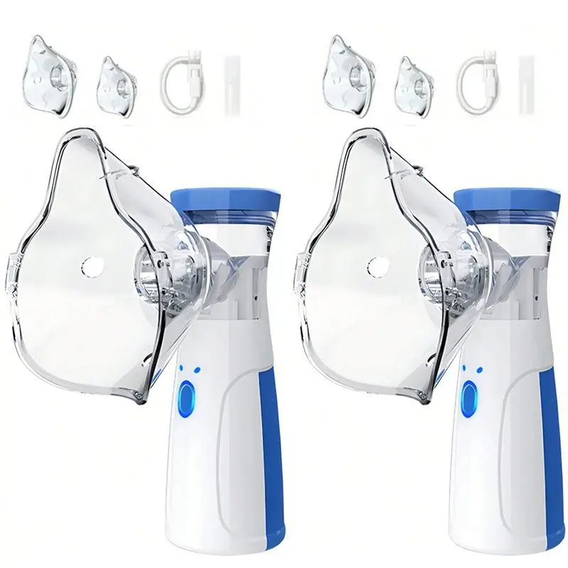 2pcs Handheld Ultrasonic Mesh Nebulizers - Rechargeable Lithium Battery Portable Smart Humidifiers, Adjustable, Self-Cleaning, with Face Mask & Mouthpiece, Mesh Spacer Machine Option, for Adults Home Travel Use