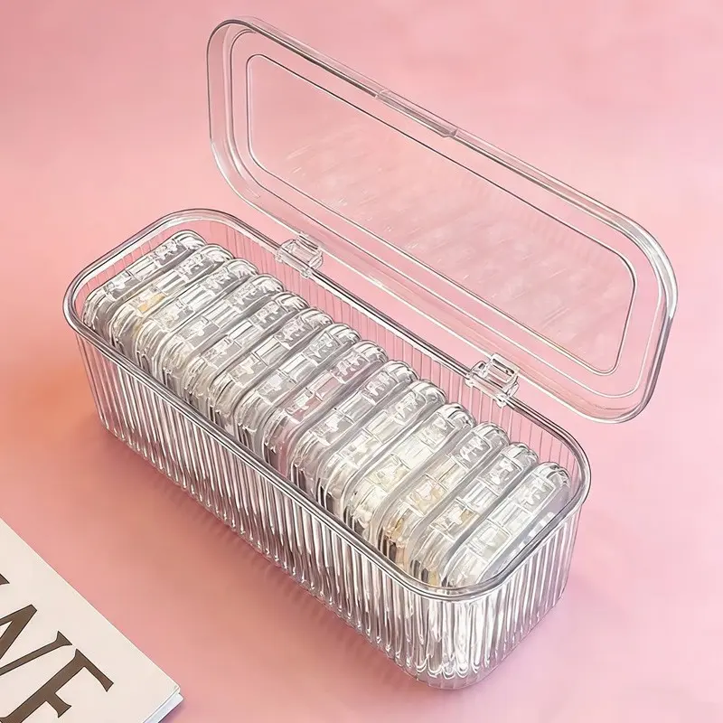 1 Large Base Box with 14 Detachable Clear Transparent Small Jewelry Trays, Removable Divider Bracelet Desktop Storage Organizer, Dustproof Jewelry & Nail Art Display Case, Multi-Purpose Desktop Storage Solution