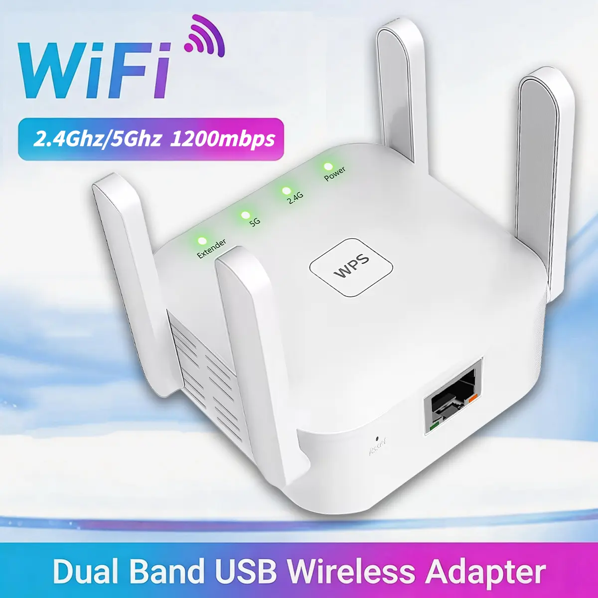 WiFi Extender, WiFi Extenders Signal Booster For Home, AC1200 dual band booster with 4 high-gain antennas, wall penetration and WiFi Coverage, Built in Ethernet port connects up to 100 devices for streaming and gaming at home