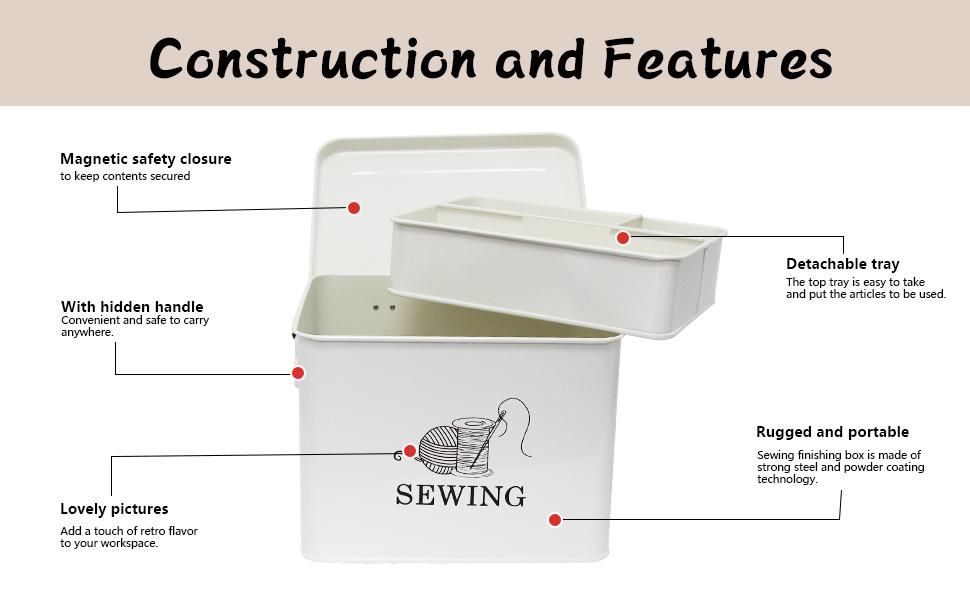 2-Tier Sewing Basket with Removable Tray - Organize Sewing Supplies, Scissors,, Pins & Clips in Style (Black)