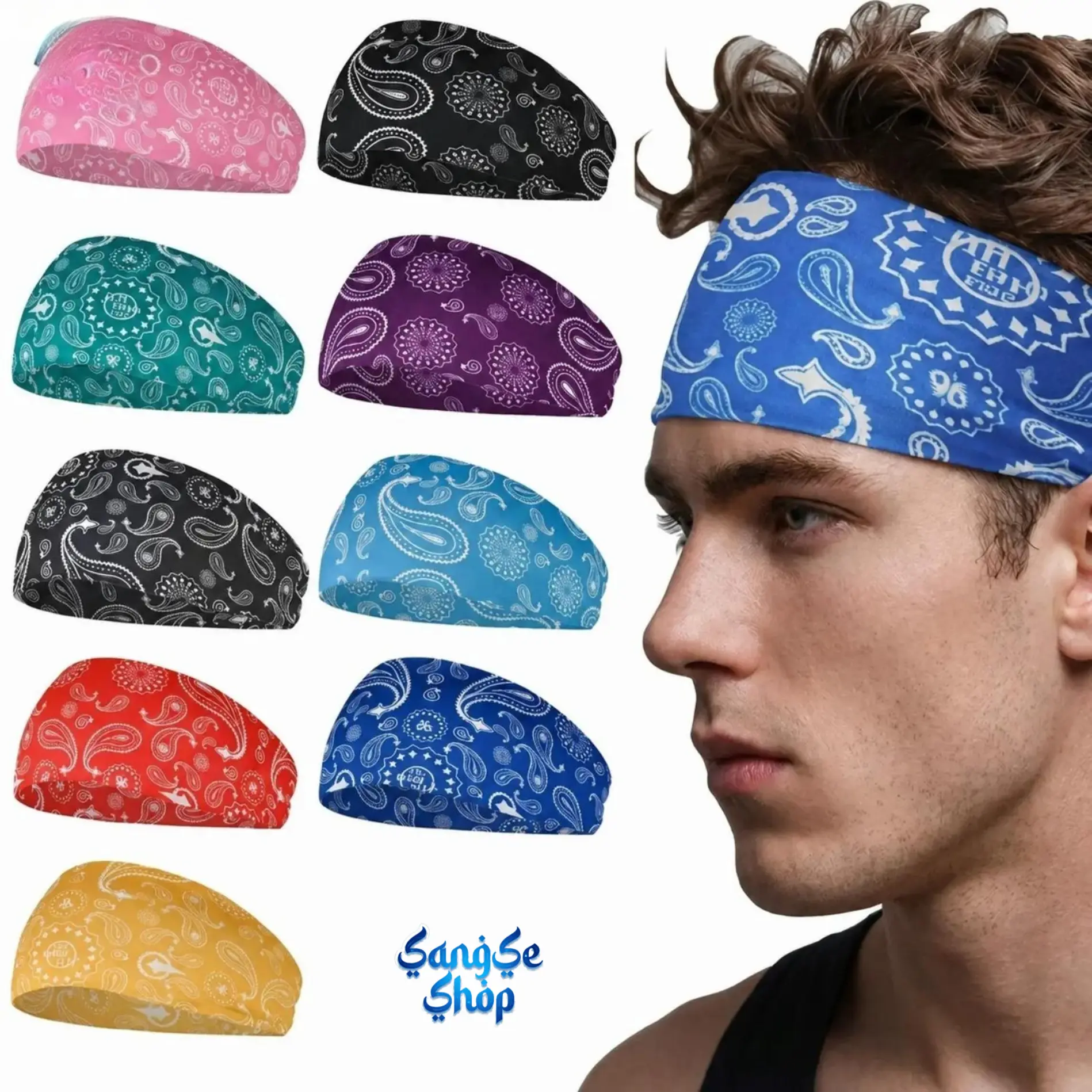9Pcs Twillies & Headbands, Paisley Print Elastic Bands for Women Men, Multi-Use Boho Wrap for Hair Control, Yoga & Bag Accessory, Stretch Fabric, All-Season, Gym Sports, Unisex, Wide Wrap, Unisex Clothes