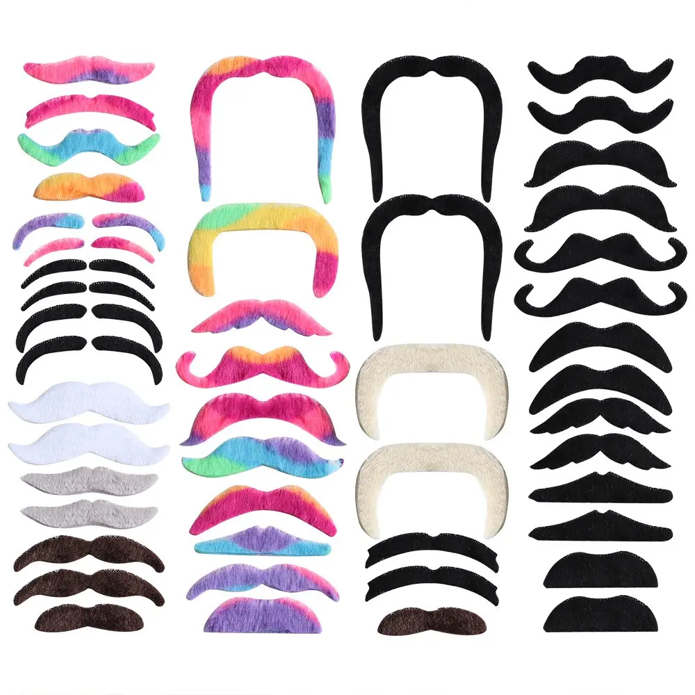 Self-Adhesive Fake Mustaches,48 Pack, Halloween Costume, Birthday Party, Masquerade Party Supplies, Cosplay Accessories, Party Accessory