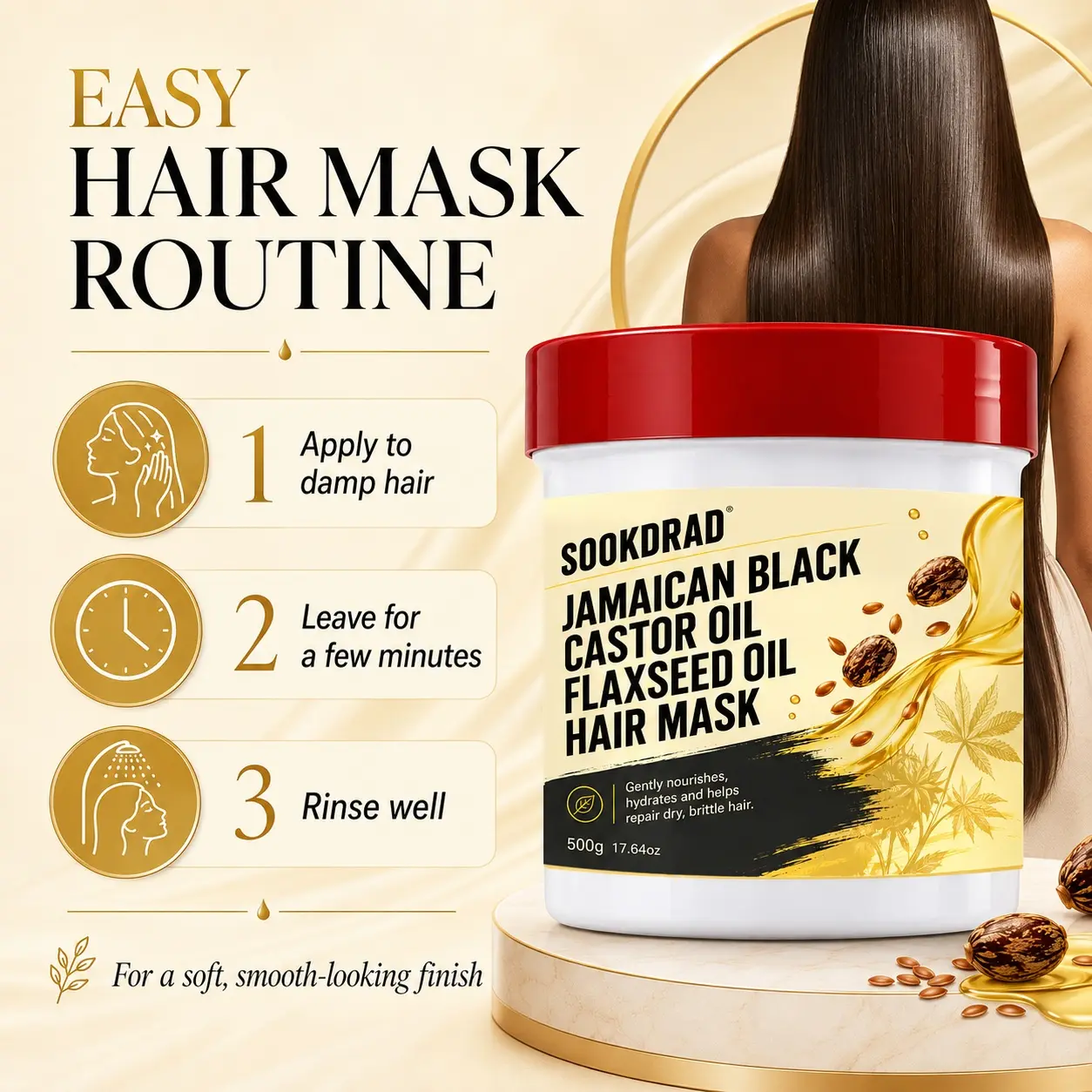 Jamaican Black Castor Oil Flaxseed Oil Hair Mask, Jamaican black castor oil, flaxseed oil, gently nourishes, hydrates, repairs dry brittle hair, for hair, all hair types, dry brittle hair, 500g