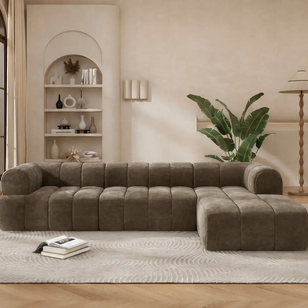 ARCH 122" Modern L-Shaped Sectional Sofa with Chaise Lounge, High-Density Foam, Polyester Fabric, 4-Seat, Espresso/Beige/Gray/Orange Options, No Assembly Needed, for Living Room, Lounge, Home Office, Beige/Espresso/Gray/Grey Color Options