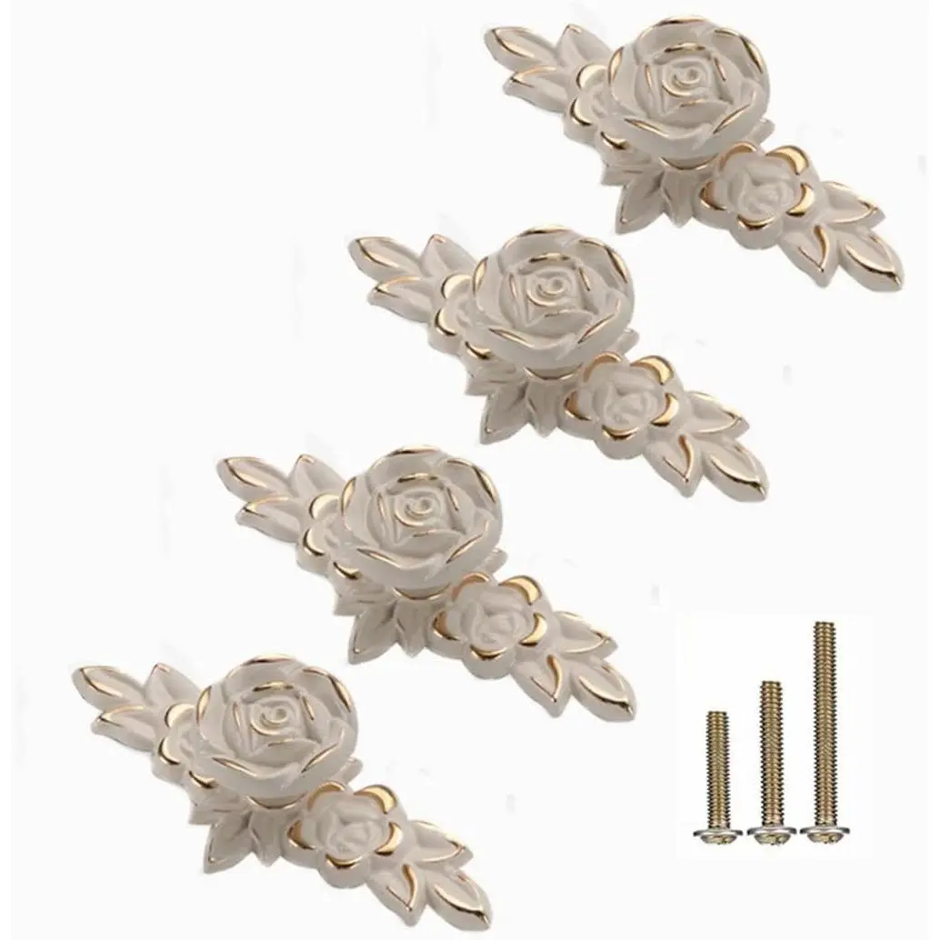European-style rose-shaped cabinet door knob, with backplate, 102mm vintage zinc alloy floral-shaped drawer handle, suitable for dressing tables, makeup tables, bedside tables, and cabinets