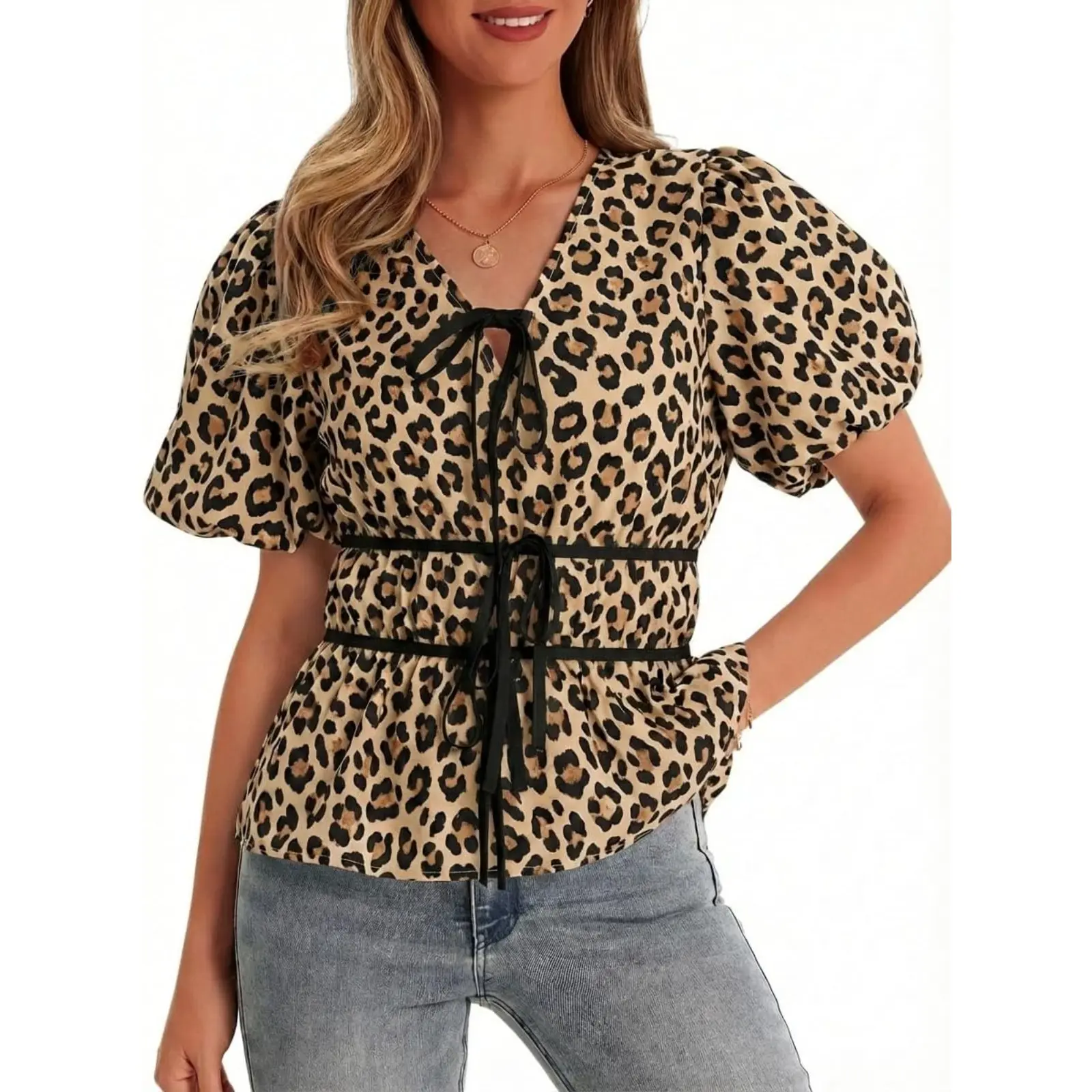 Cicy Bell Womens Puff Sleeve Tie Front Tops Summer Babydoll Peplum V Neck Blouse Casual Dressy Pleated Floral Print Shirts Cicy Bell Womens Puff Sleeve Tie Front Tops Summer Babydoll Peplum V Neck Blouse Casual Dressy Pleated Floral Print Shirts