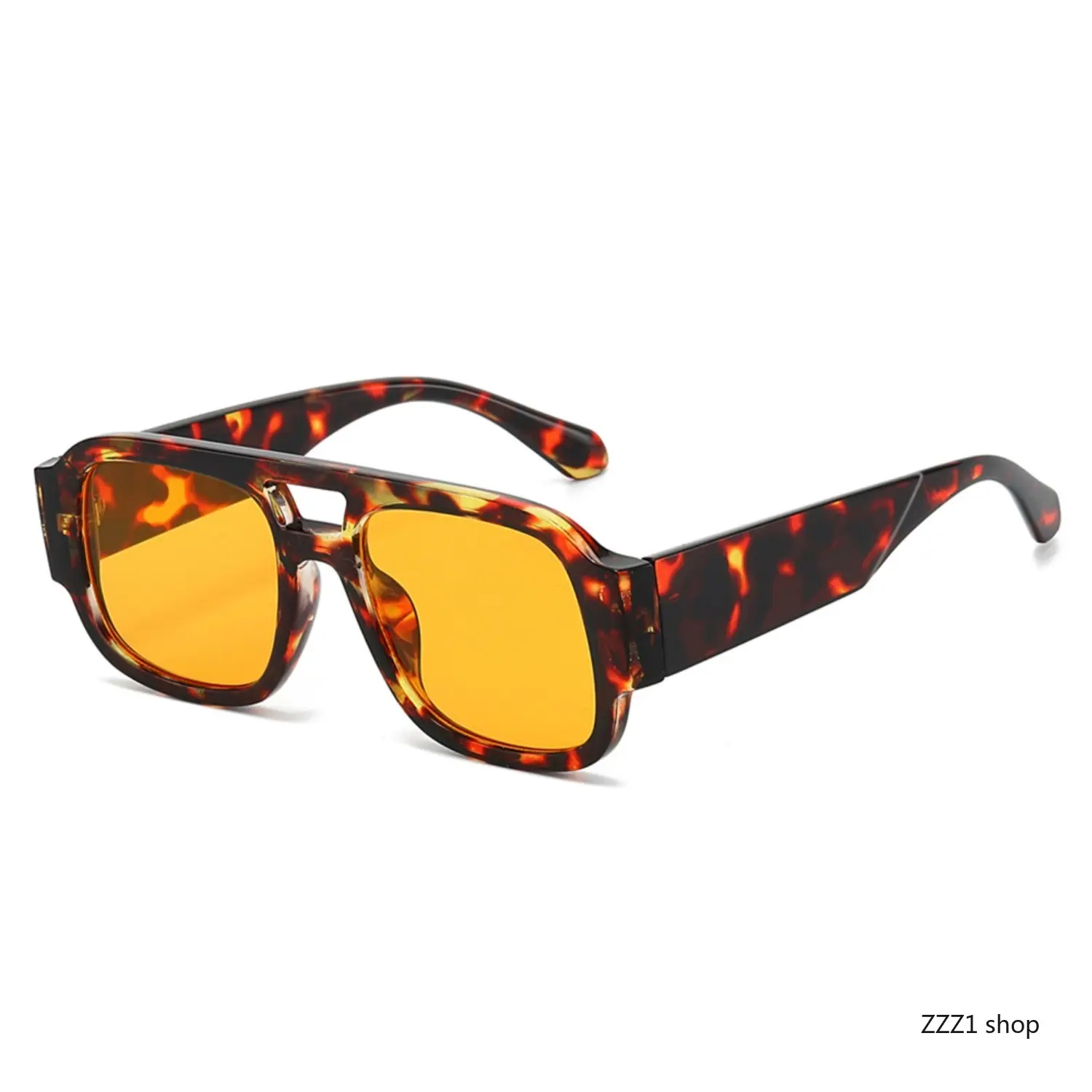 Women's Vintage Square Geometric Pilot Sunglasses - Metal & PC Full Rim Thick Tortoise Shell Frame, Double Bridge, Yellow Tinted Lenses for Disco Party, Stylish Outdoor Leisure Eyewear, Vintage Pilot Sunglasses, Stylish Sunglasses