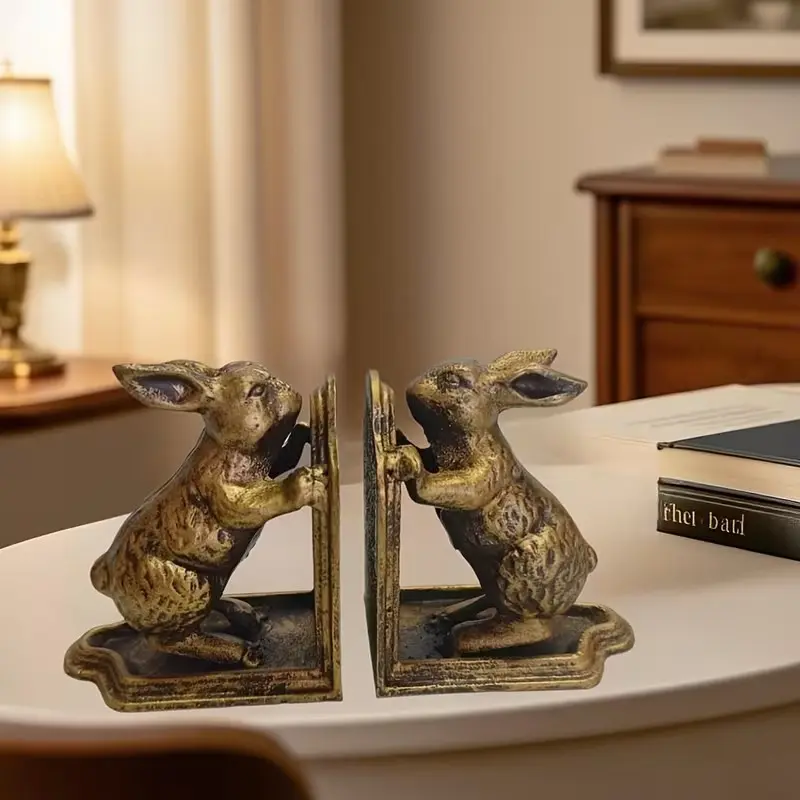 Retro Animal Decorative Rabbit Bookends, Fun Desk Accessories, Cute Desktop Accessories, Heavy-Duty Cast Iron, Home Decoration Ornaments, Ideal Gifts for Holidays, 1 Pair