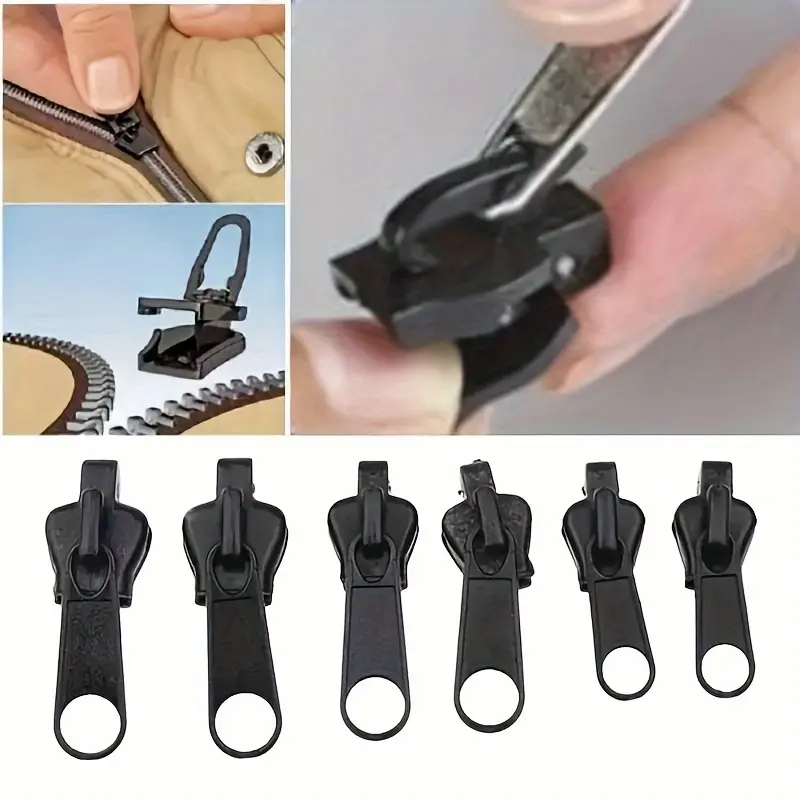 6-piece Quick-repair Zipper Set (including Snap Hooks), Durable Metal Zipper Replacement Set, Suitable for Jackets, Bags, and Clothing