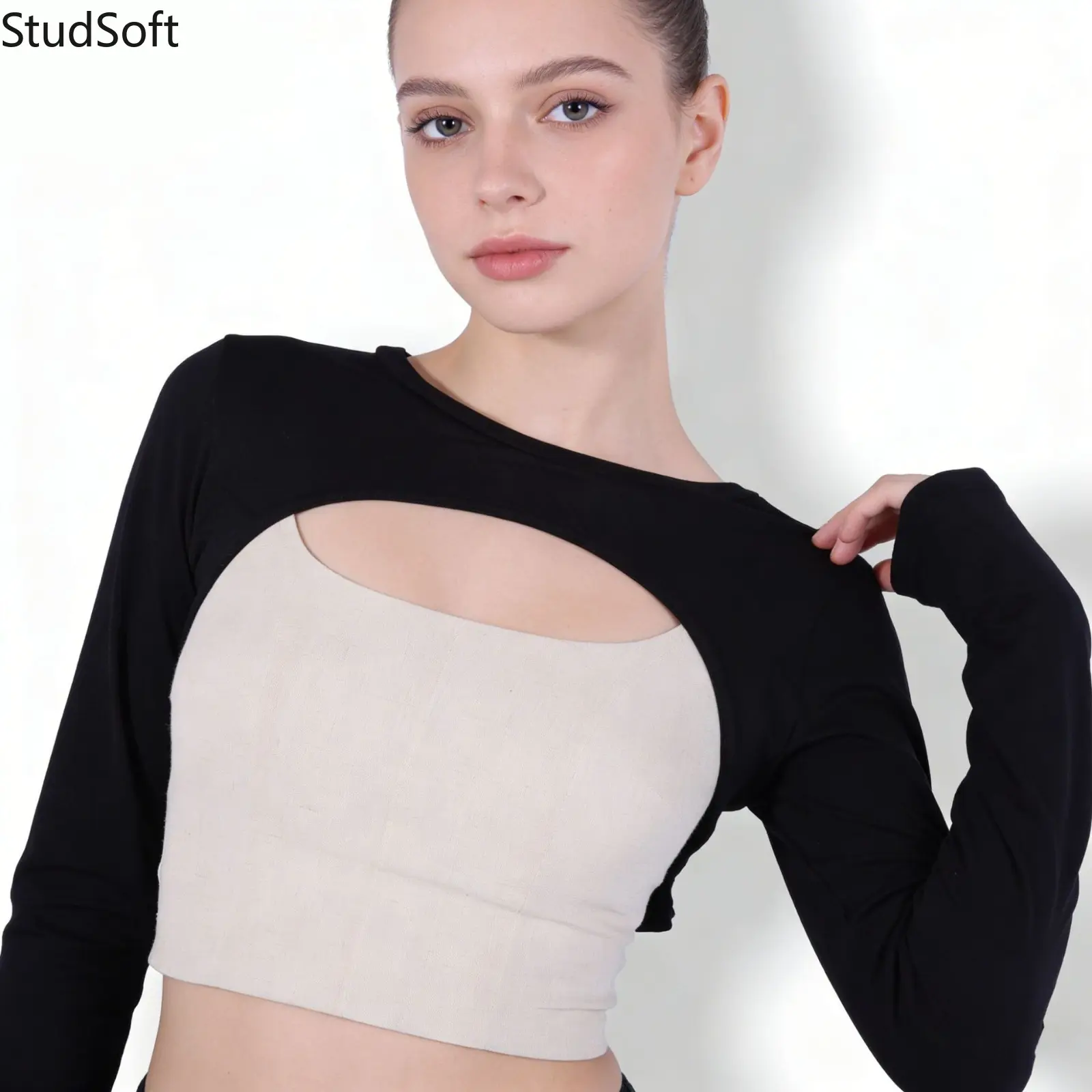 Sexy Cut Out Cropped Shrug for Women, Long Sleeve Bolero Top Cardigan, Slim Fit Ribbed Knitted Pullover Sweater, Y2K Streetwear Dance Gym Workout