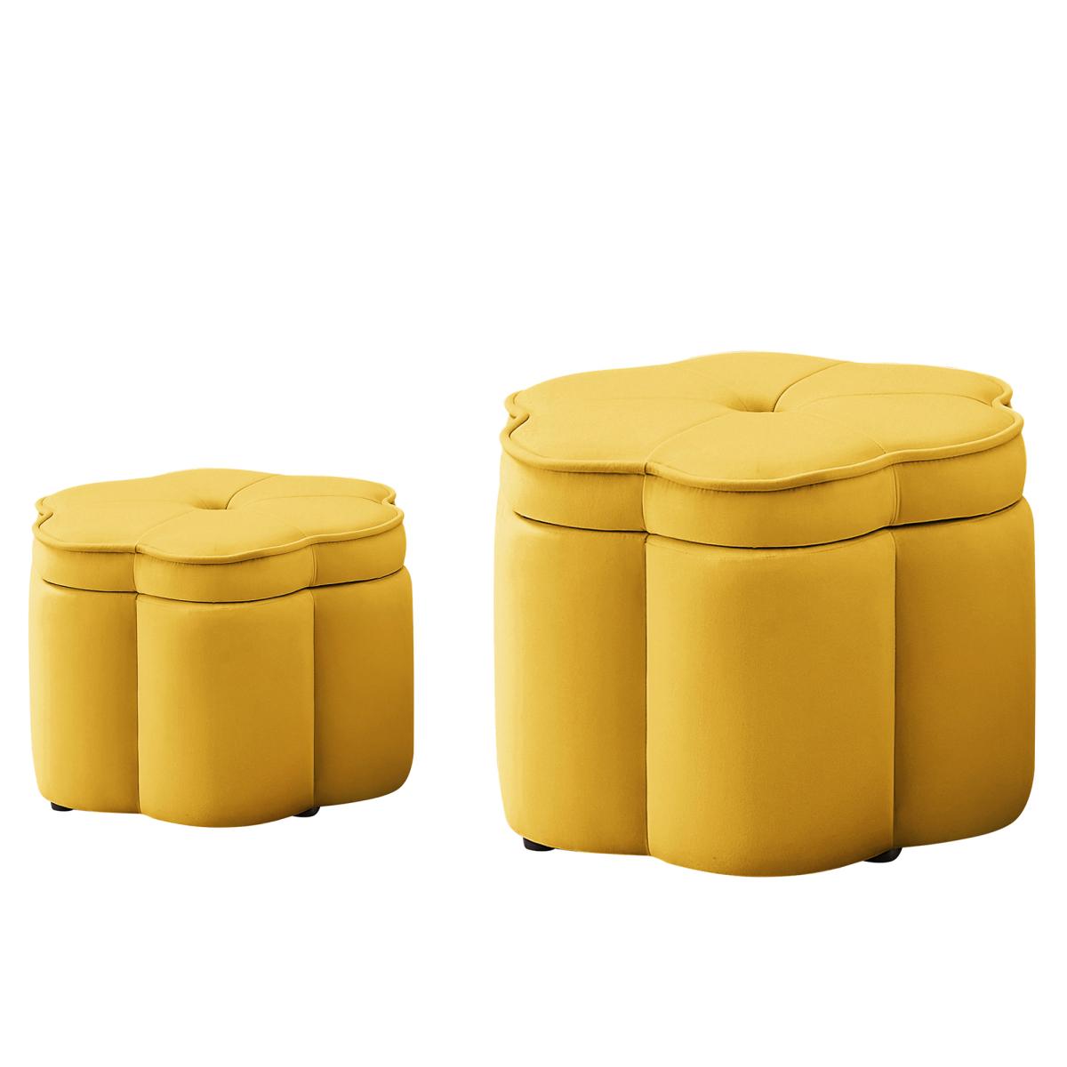 Set of 2 Ottoman with Storage,Flower Shape Petal Ottoman,Upholstered Velvet Storage Ottoman Bench,for for Living Room, Living Room and Entryway