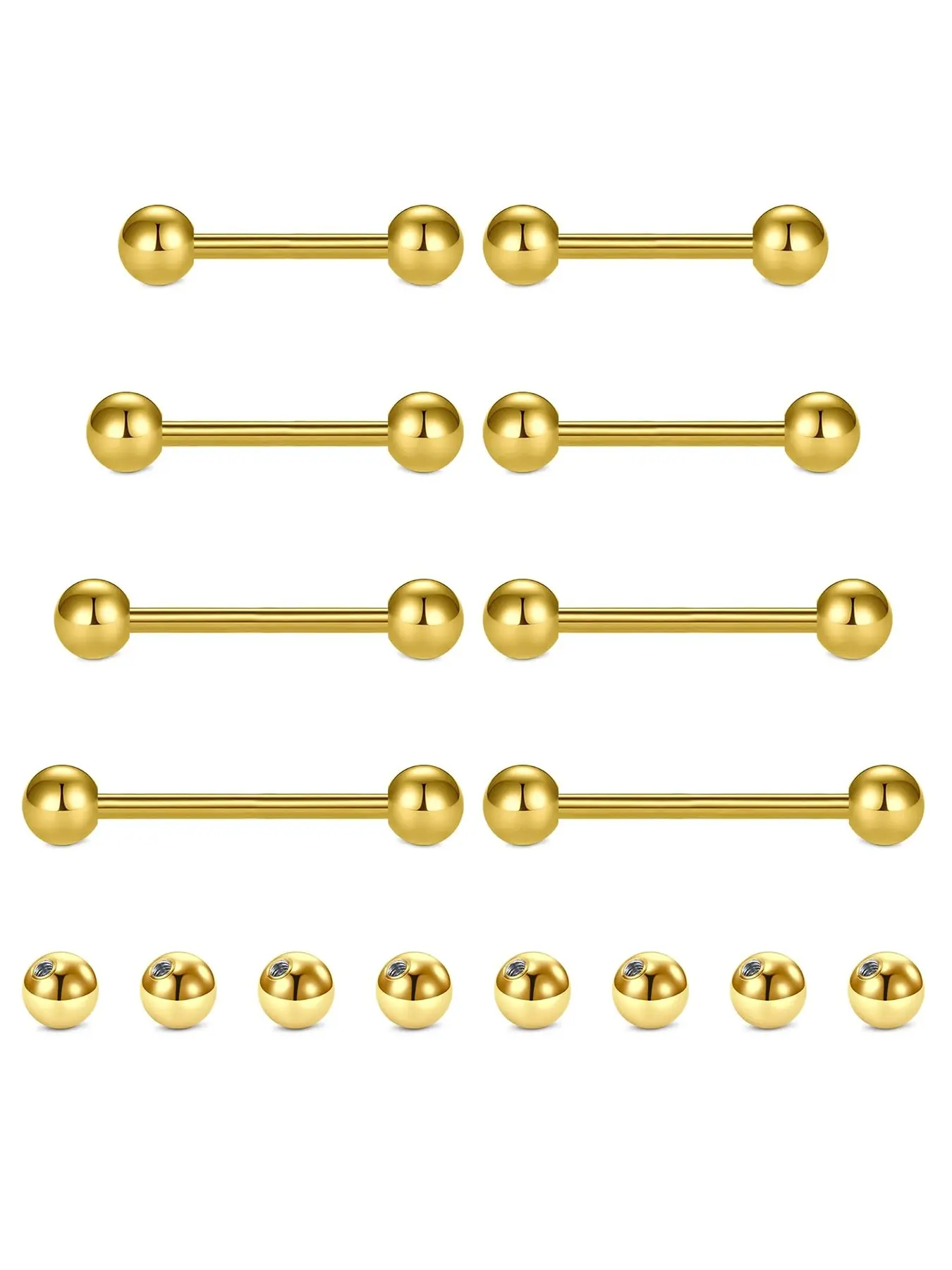 Unisex 14g Tongue Rings, Stainless Steel Straight Barbell Piercing Jewelry, Silver//gold Colors, 12-18mm Sizes, Nose Bridge Compatible