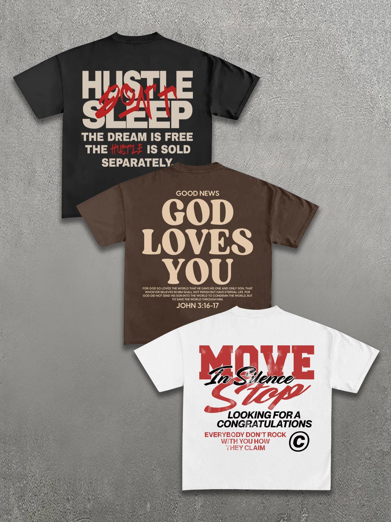 Men's Plain / Letter Print Round Neck Tee, Street Fashion Short Sleeve Crewneck T-shirt for Daily Wear, Casual Comfy Top for Summer, Casual Streetwear Top