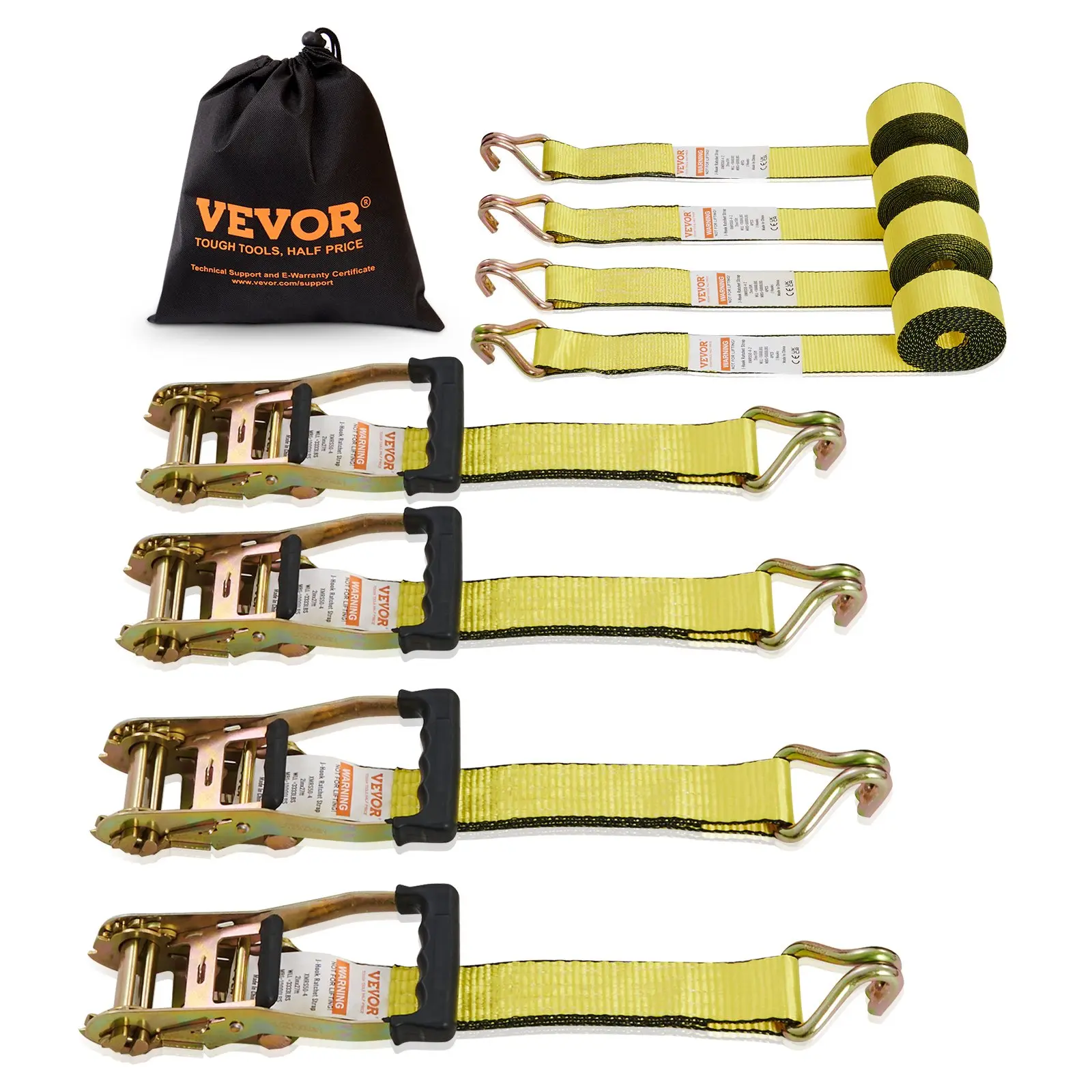 VEVOR Ratchet Tie Down Straps (4PK), 5000 lb Break Strength, Double J Hook Includes 4 Premium 2"x 15' Rachet Tie Downs with Padded Handles, for Moving Securing Cargo, Appliances, Lawn Equipment