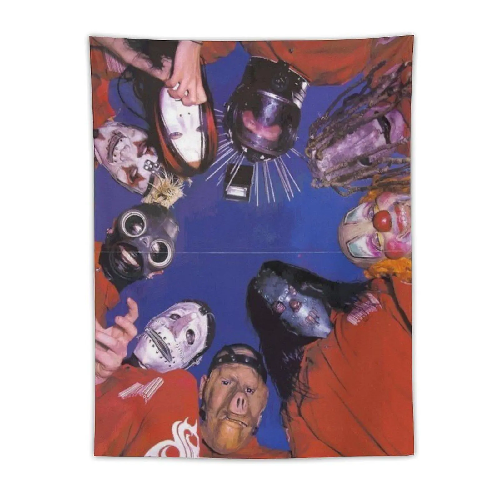 Gothic Velvet Slipknot Aesthetic Tapestry - 30x40in Spooky Dark Fantasy Wall Art, Durable Polyester Vertical Room Decor, All-Over Print Anti-Pilling Masked Figures Thorny Wire Peach Accents,