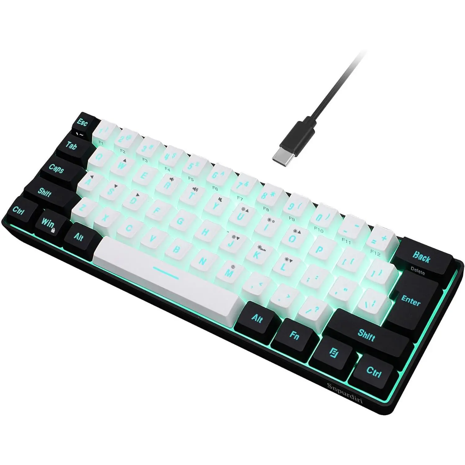 60% Wired Gaming Keyboard, 61 Keys RGB Backlit Ultra-Compact Small Gaming Keyboard, for PC/Mac Gamer, Typist, Travel, Easy to Carry on Business Trip(Black-White)
