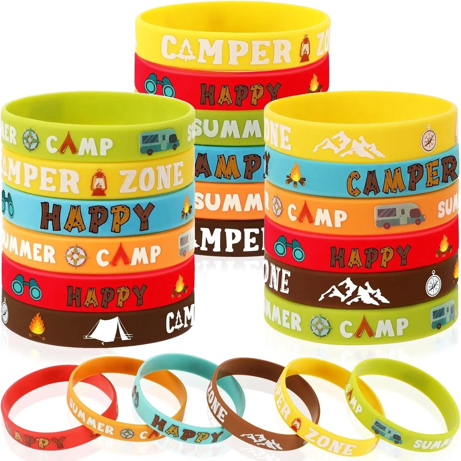 42pcs Camping Party Favors Silicone Bracelets for Adults and Kids, Camping Adventure Birthday Party Decorations Gift Supplies, Ideal for Summer Camp and Other Outdoor ActivitiesGift