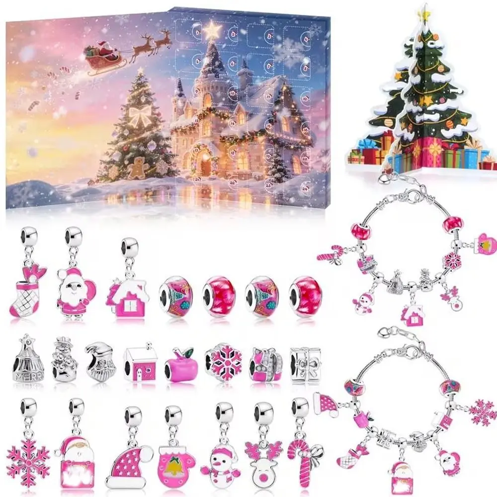 2026 Christmas Countdown Calendar Bracelet Making Kit, DIY Creative 24-Grid Beaded Bracelet Gift Set, Holiday Surprise Jewelry Gift