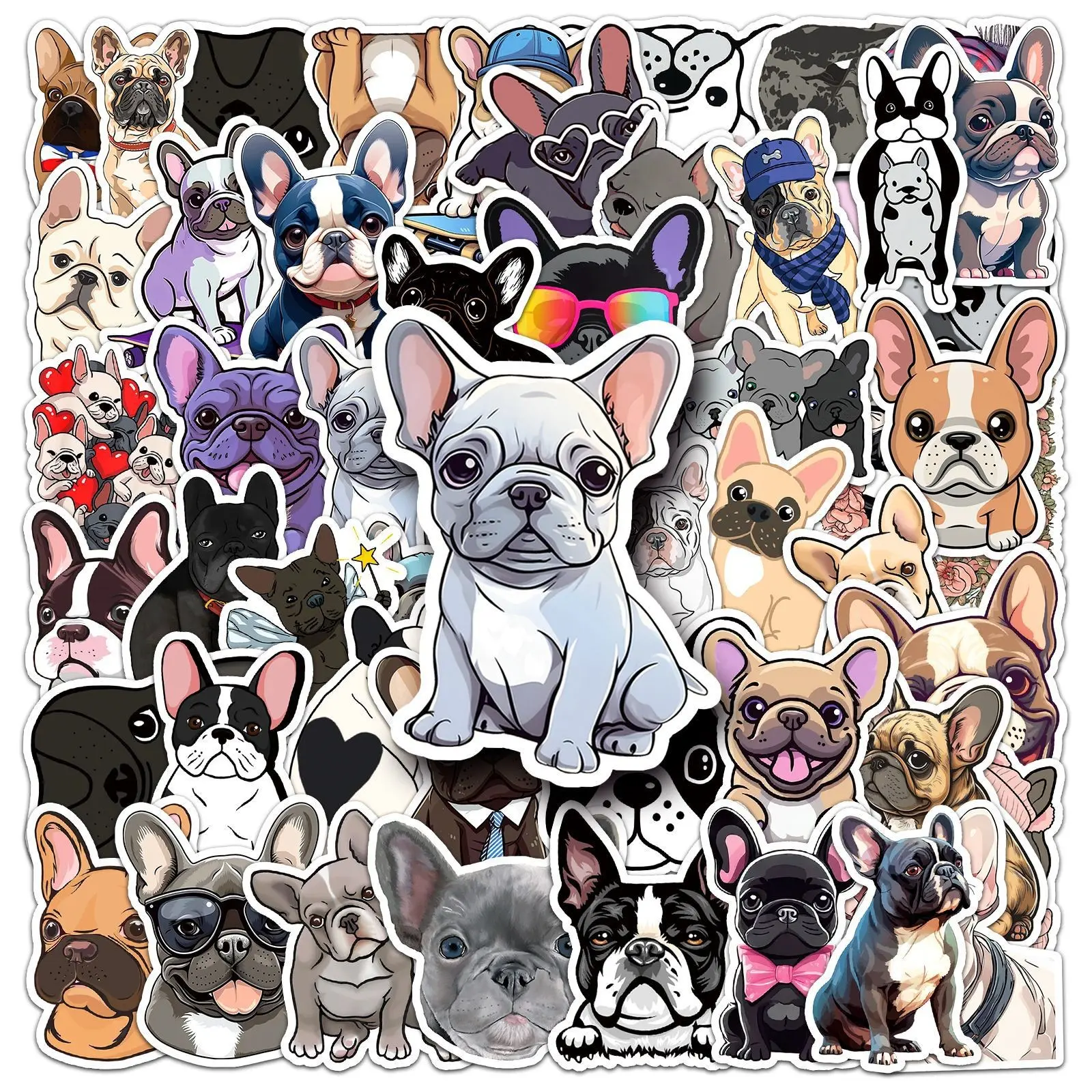 50 Sheets Bulldog Graffiti Stickers, Cute Cartoon Dog Decorations, Water Bottle Phone Case Luggage Stickers, Fun and Personalized Accessories