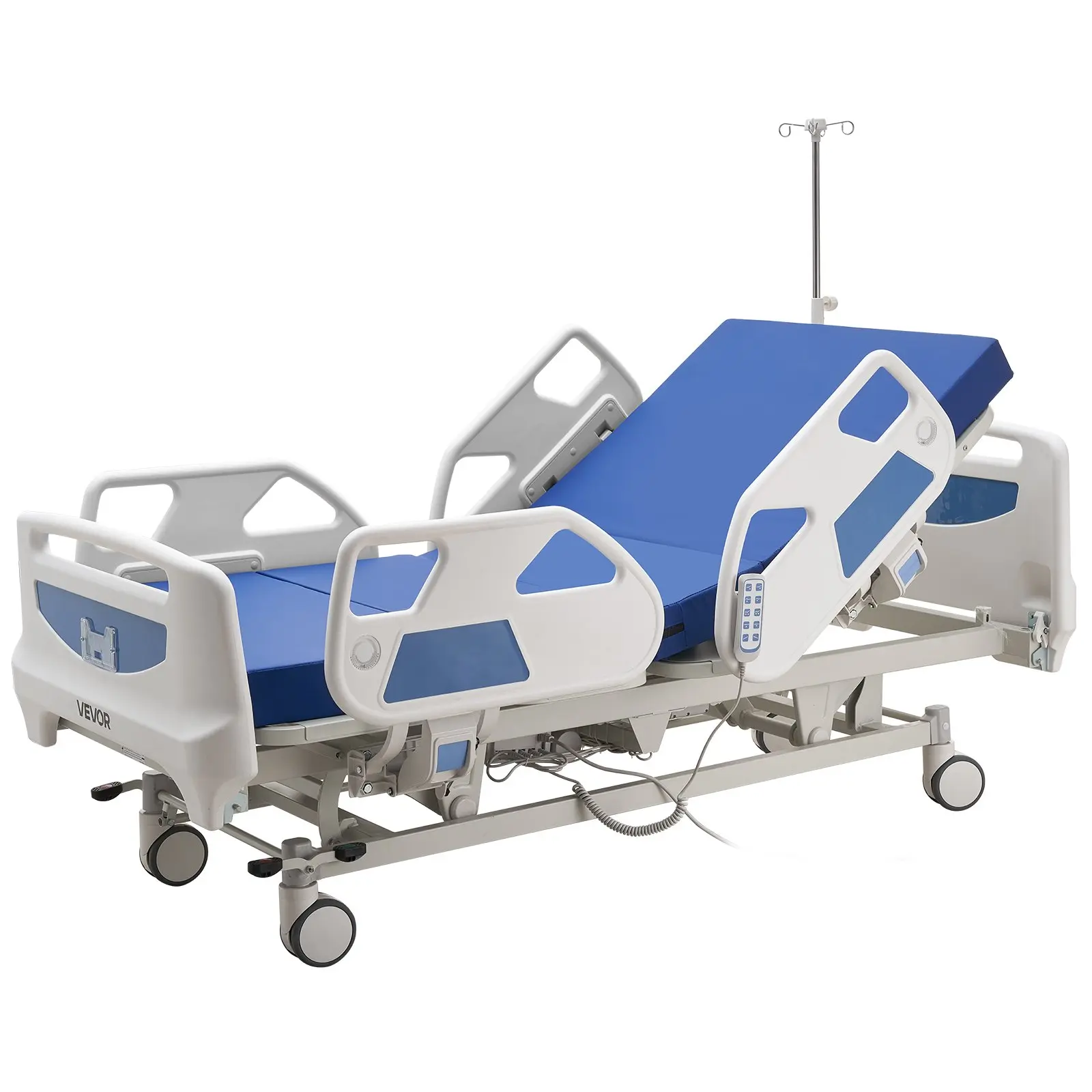 VEVOR Premium 5 Function Full Electric Hospital Bed, ICU Electric Medical Bed with Trendelenburg Reverse Trendelenburg and Central Locking System with 5" Casters for Home Hospital, 550LBS Loading