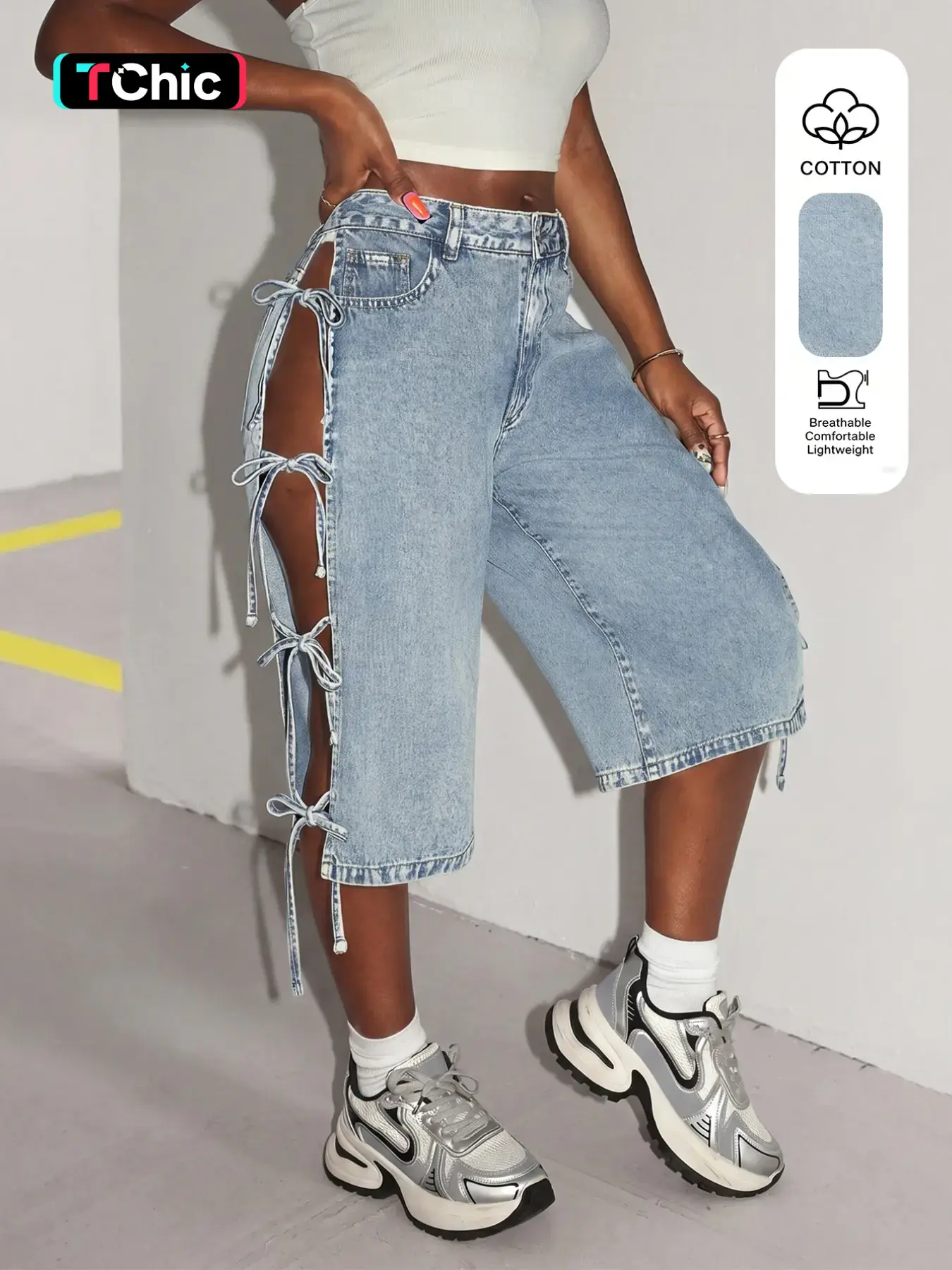 Women's New Style Denim Jean Shorts Bottoms, Breathable Side Cutout Design, Sexy Fitted Jeans for Spring Summer, Fashion Elegant Women's Clothing