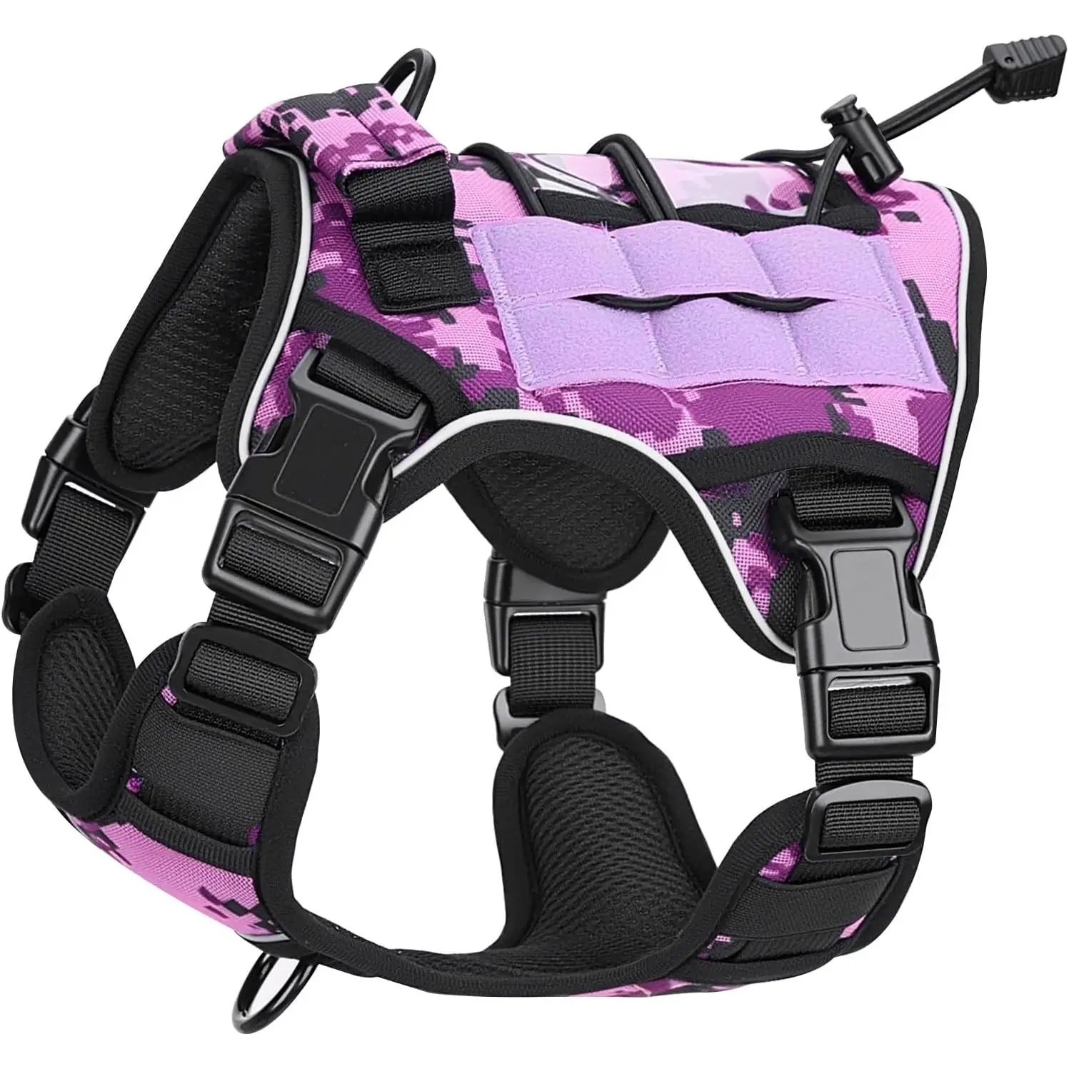 Heavy-Duty Tactical Dog Harness for Large Dogs, No Pull Adjustable Reflective Pet Vest with Molle System, K9 Military-Grade Control for Service Training, Outdoor & 10+ Breeds, Purple Camo, Small
